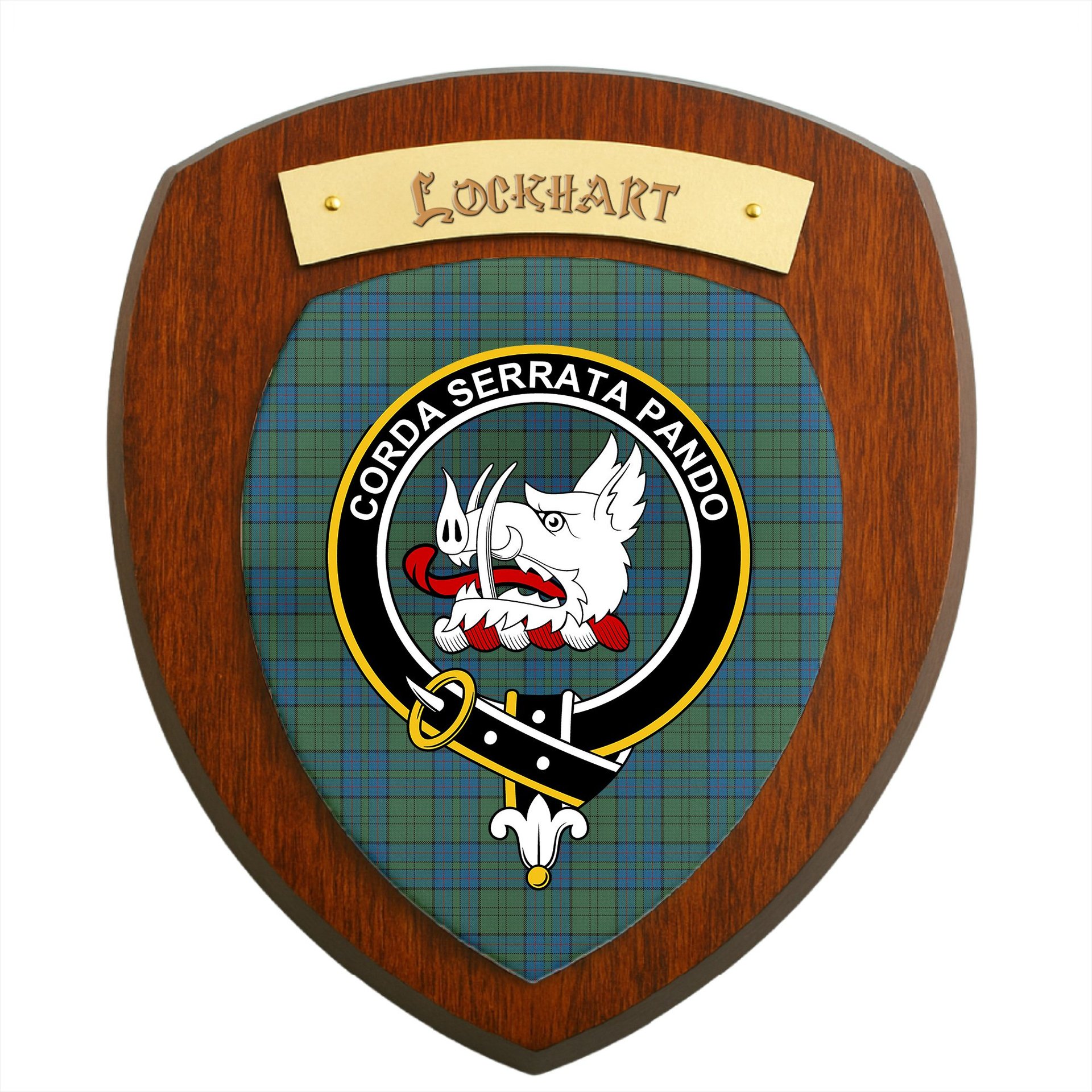 ScotsTee Shop Scottish Lockhart Clan Crest Scottish Tartan Wooden Wall Plaque