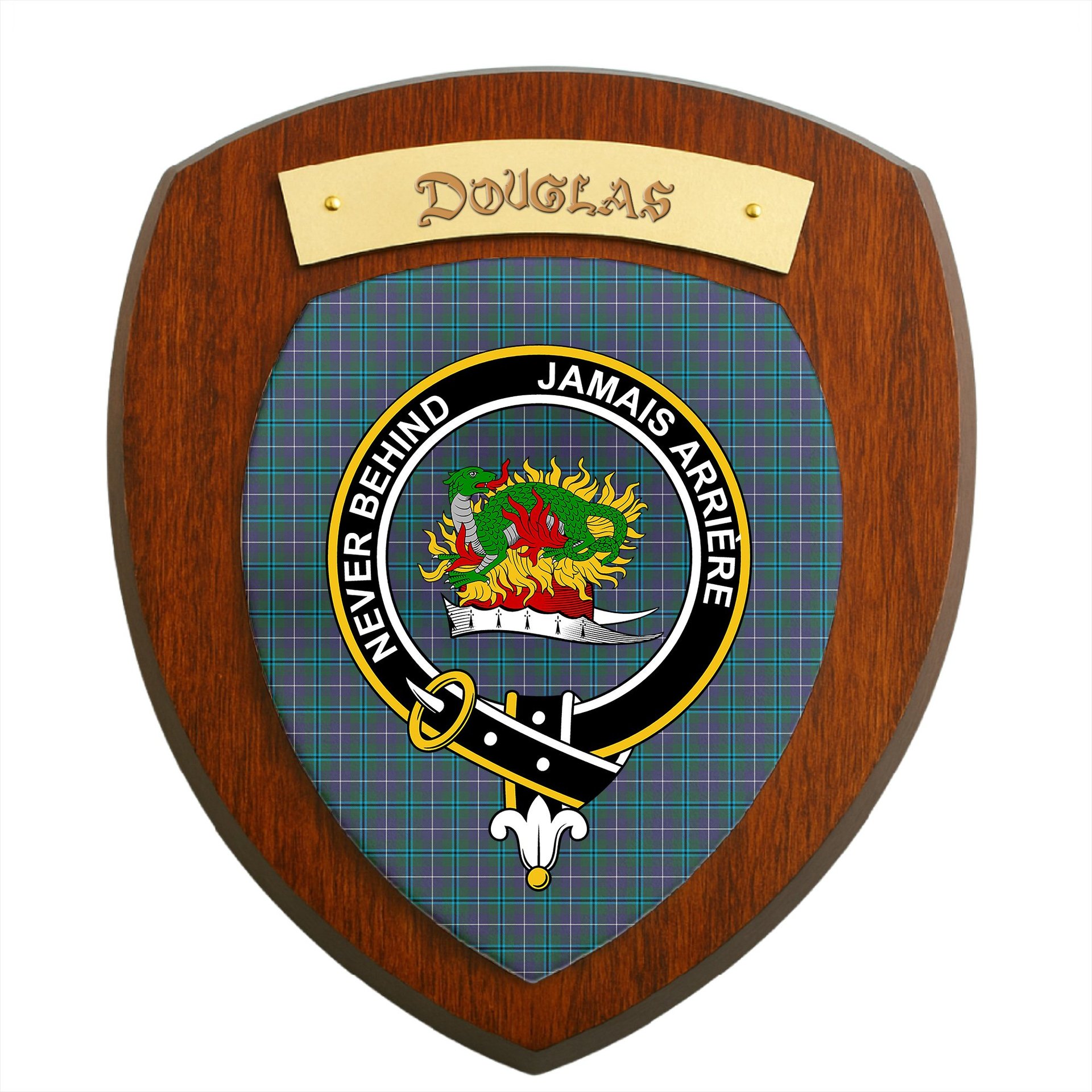 ScotsTee Shop Scottish Douglas SC Clan Crest Scottish Tartan Wooden Wall Plaque