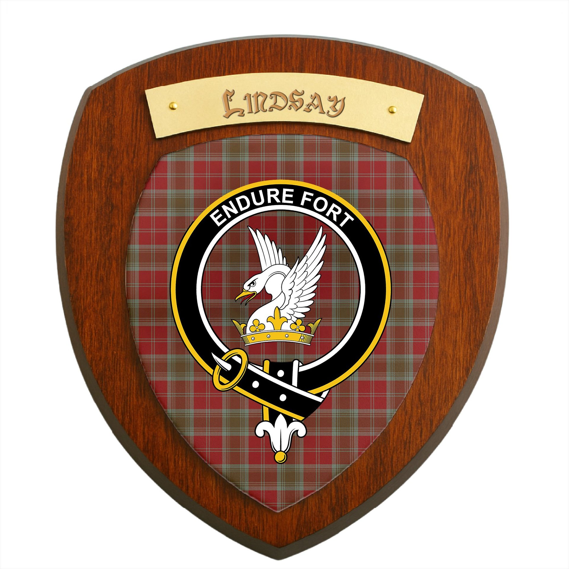 ScotsTee Shop Scottish Lindsay Weathered Clan Crest Scottish Tartan Wooden Wall Plaque