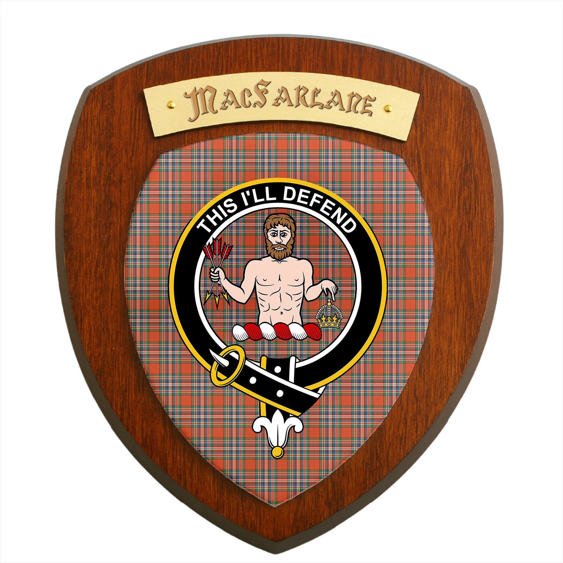 ScotsTee Shop Scottish MacFarlane Ancient Clan Crest Scottish Tartan Wooden Wall Plaque