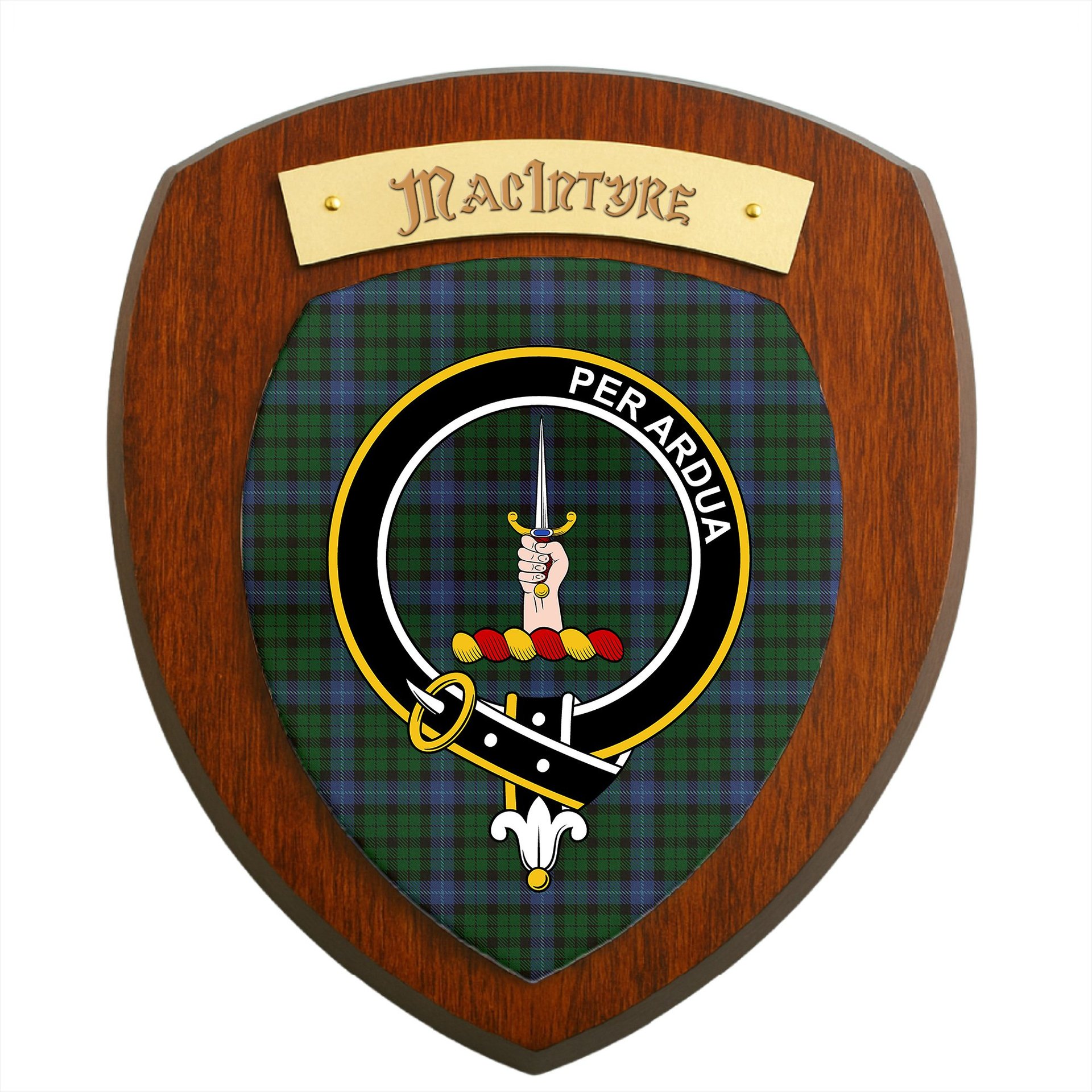 ScotsTee Shop Scottish MacIntyre Clan Crest Scottish Tartan Wooden Wall Plaque
