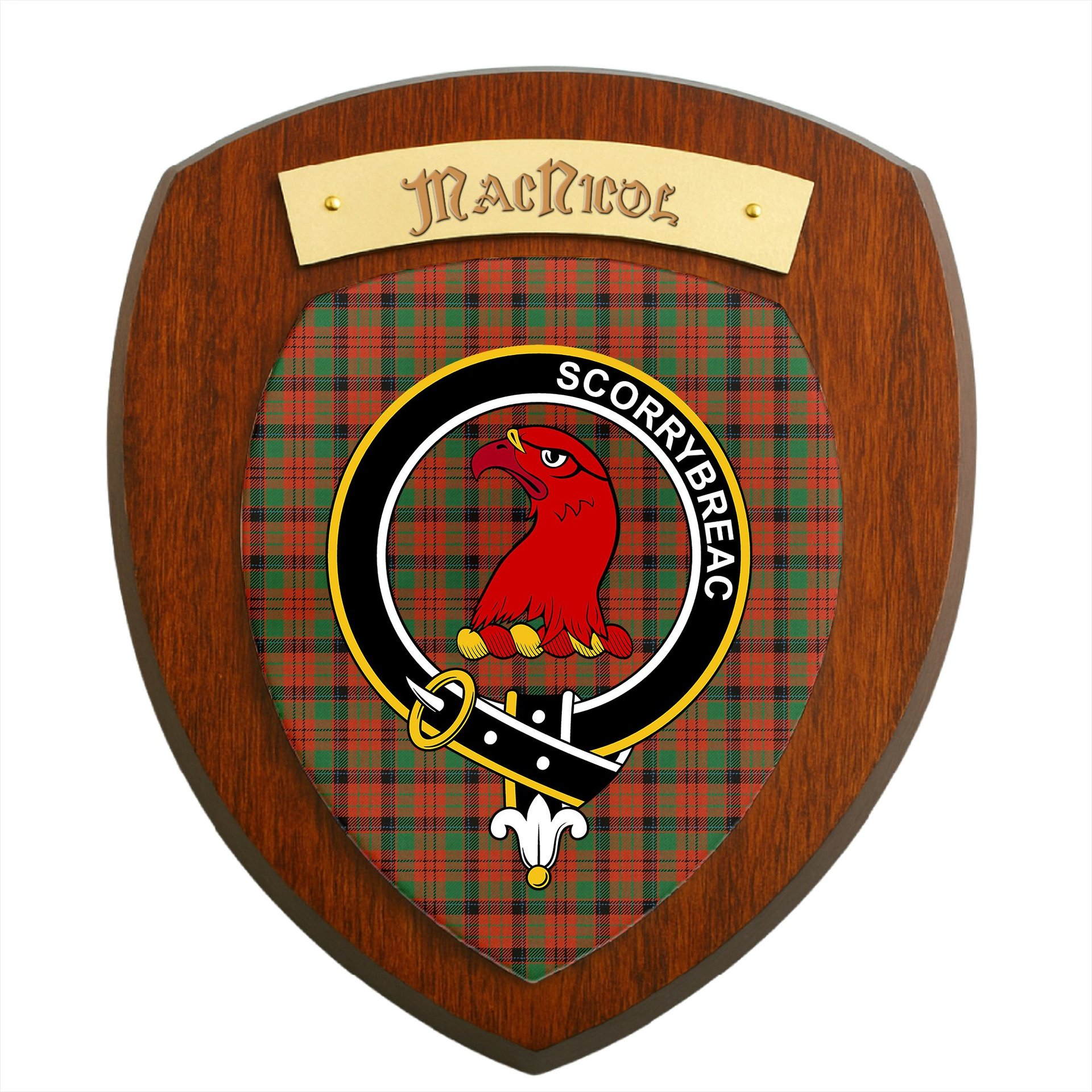 ScotsTee Shop Scottish MacNicol Ancient Clan Crest Scottish Tartan Wooden Wall Plaque