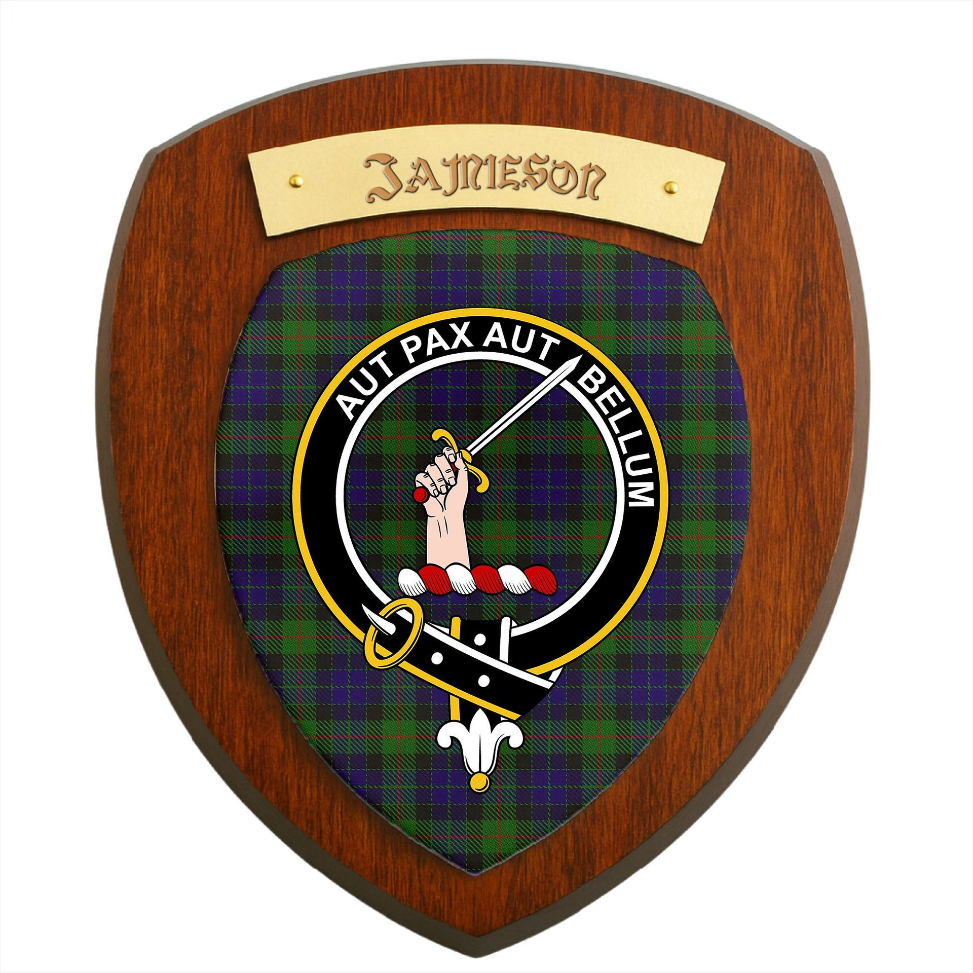 ScotsTee Shop Scottish Jamieson Clan Crest Scottish Tartan Wooden Wall Plaque