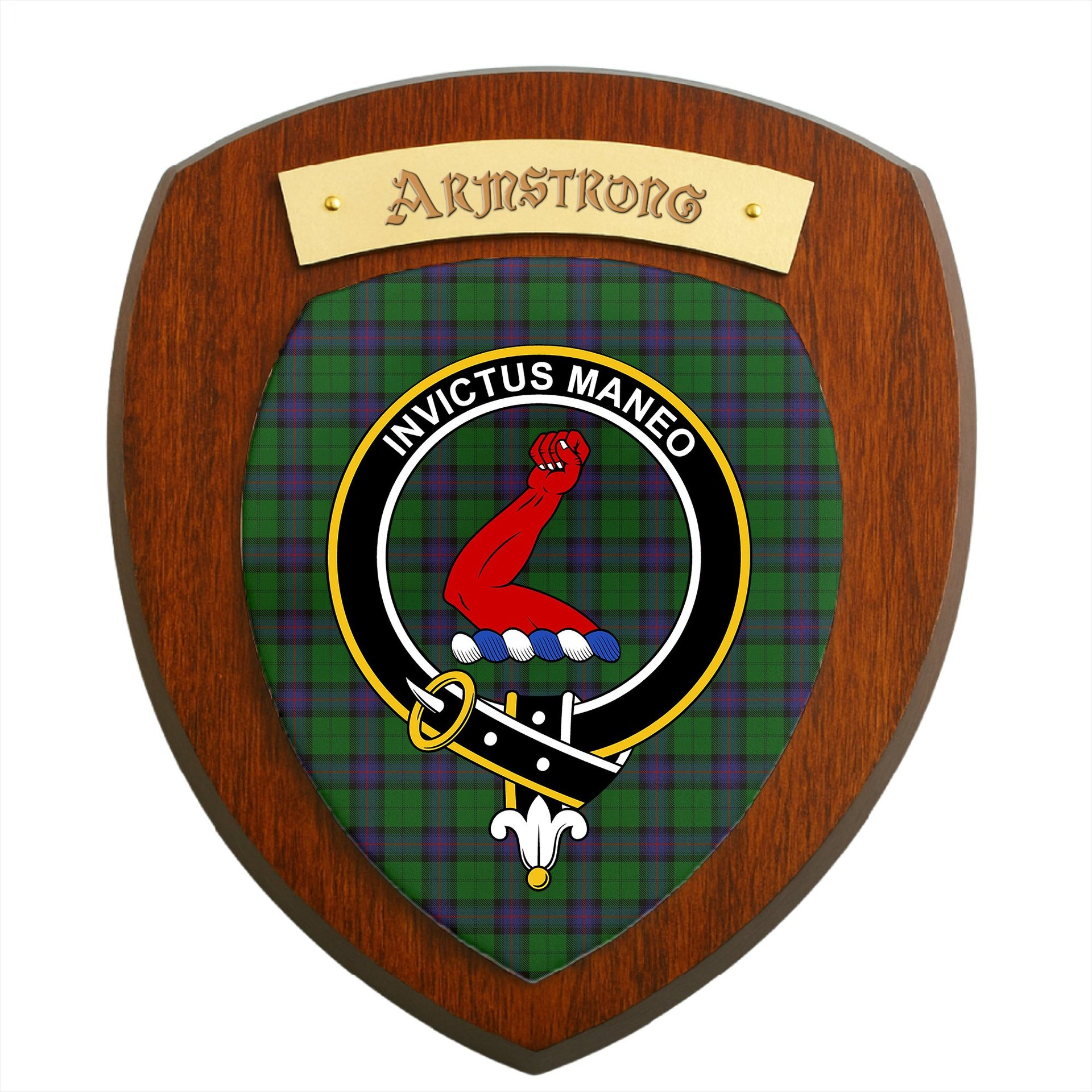 ScotsTee Shop Scottish Armstrong Clan Crest Scottish Tartan Wooden Wall Plaque