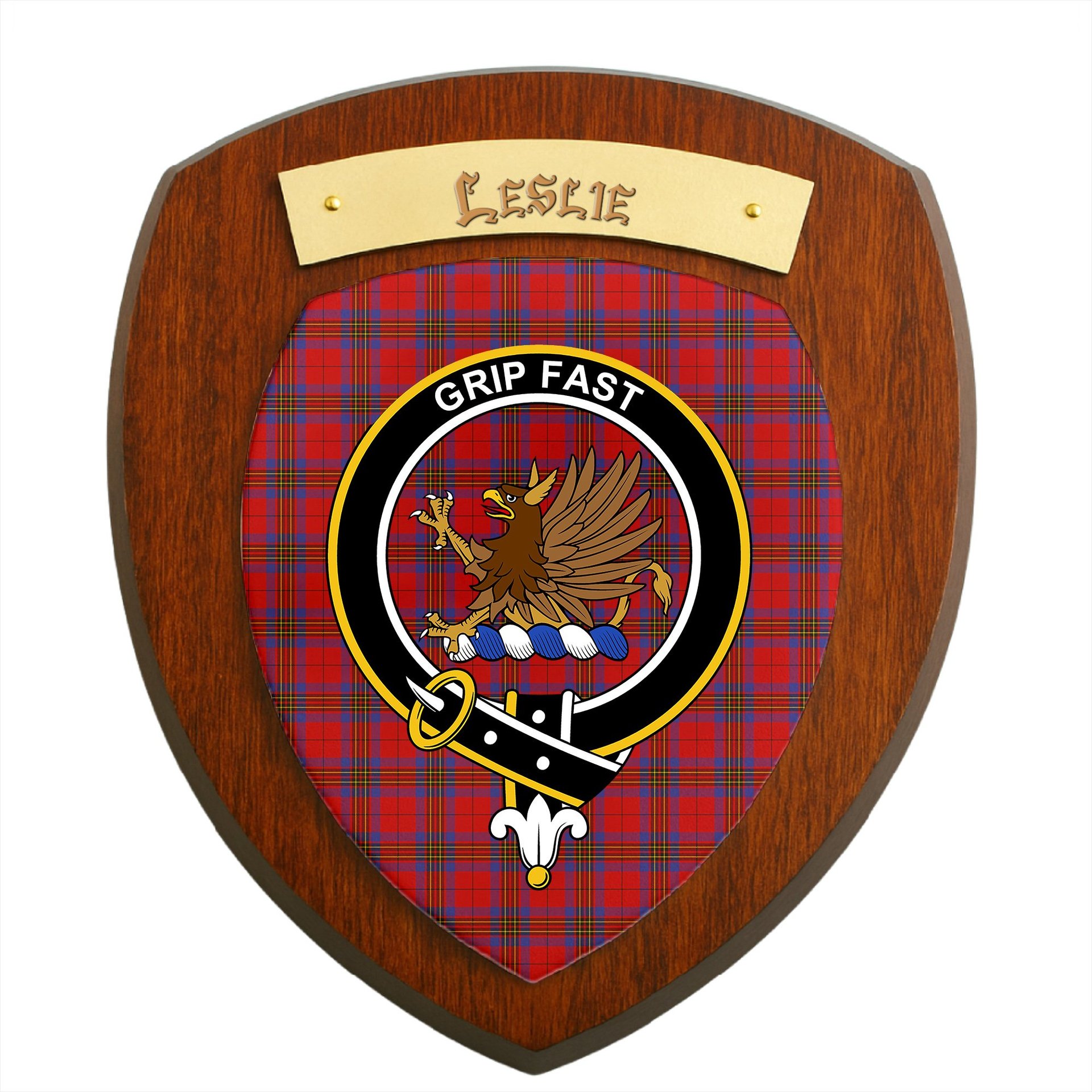 ScotsTee Shop Scottish Leslie Modern Clan Crest Scottish Tartan Wooden Wall Plaque