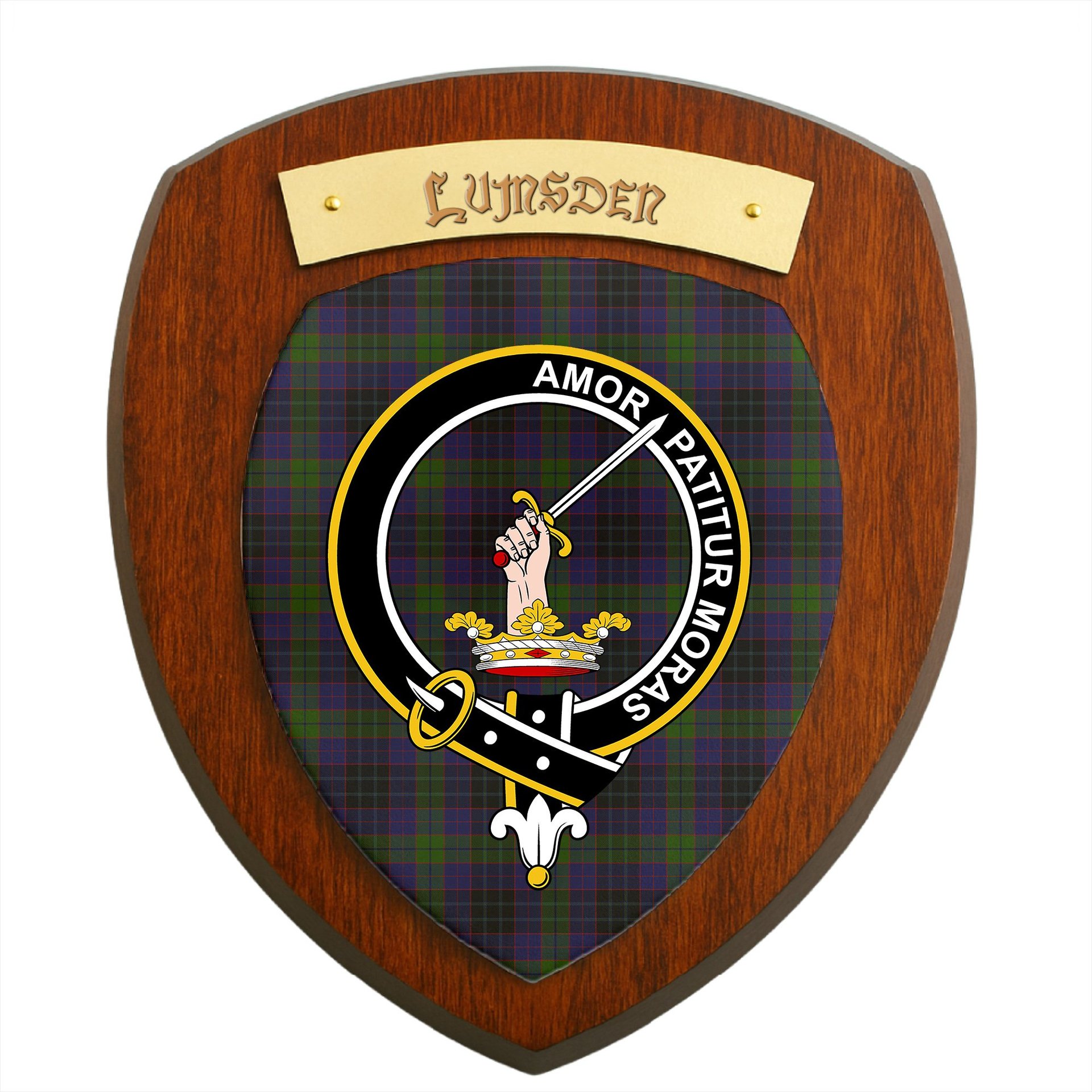 ScotsTee Shop Scottish Lumsden Hunting Clan Crest Scottish Tartan Wooden Wall Plaque
