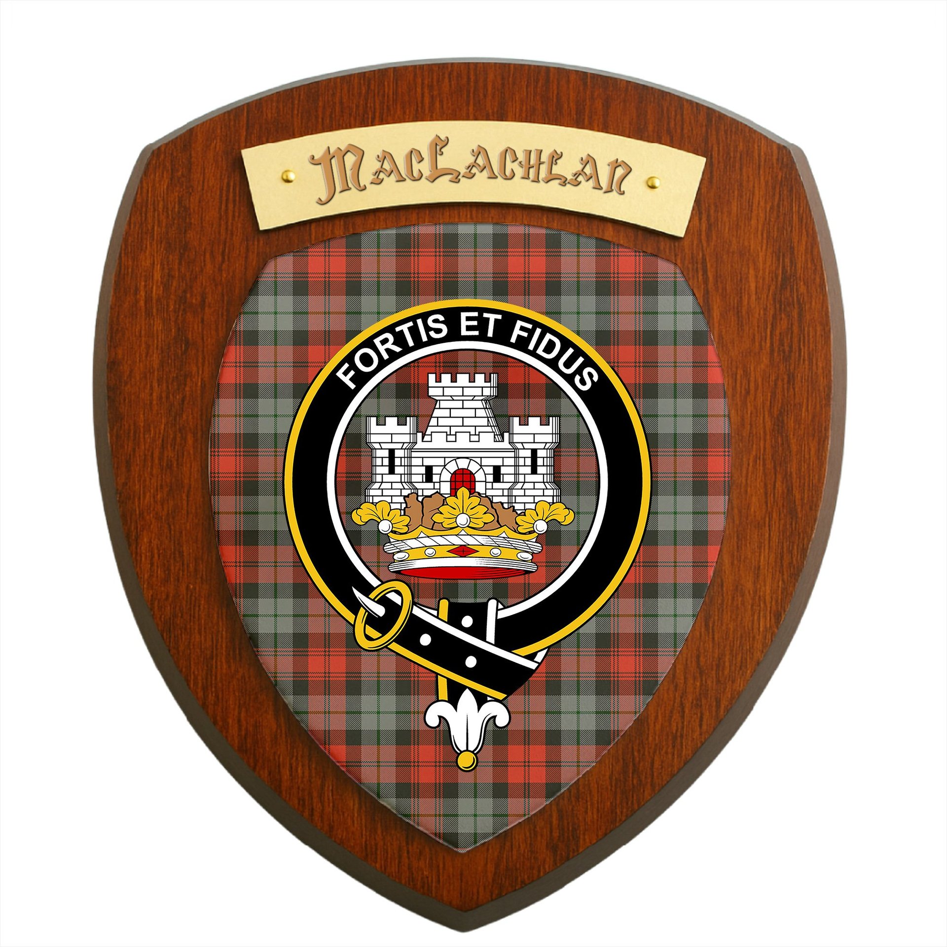 ScotsTee Shop Scottish MacLachlan Weathered Clan Crest Scottish Tartan Wooden Wall Plaque