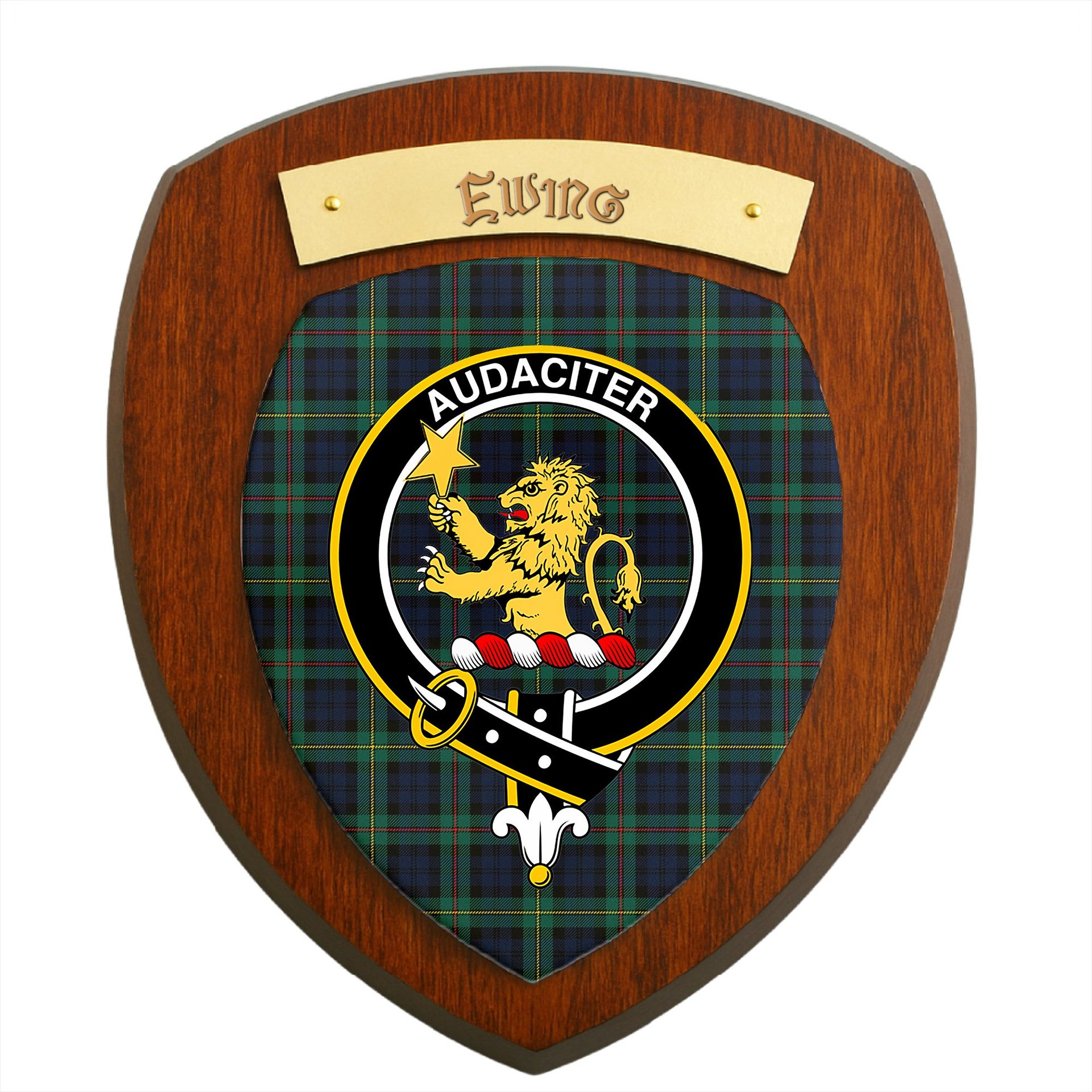 ScotsTee Shop Scottish Ewing Modern Clan Crest Scottish Tartan Wooden Wall Plaque