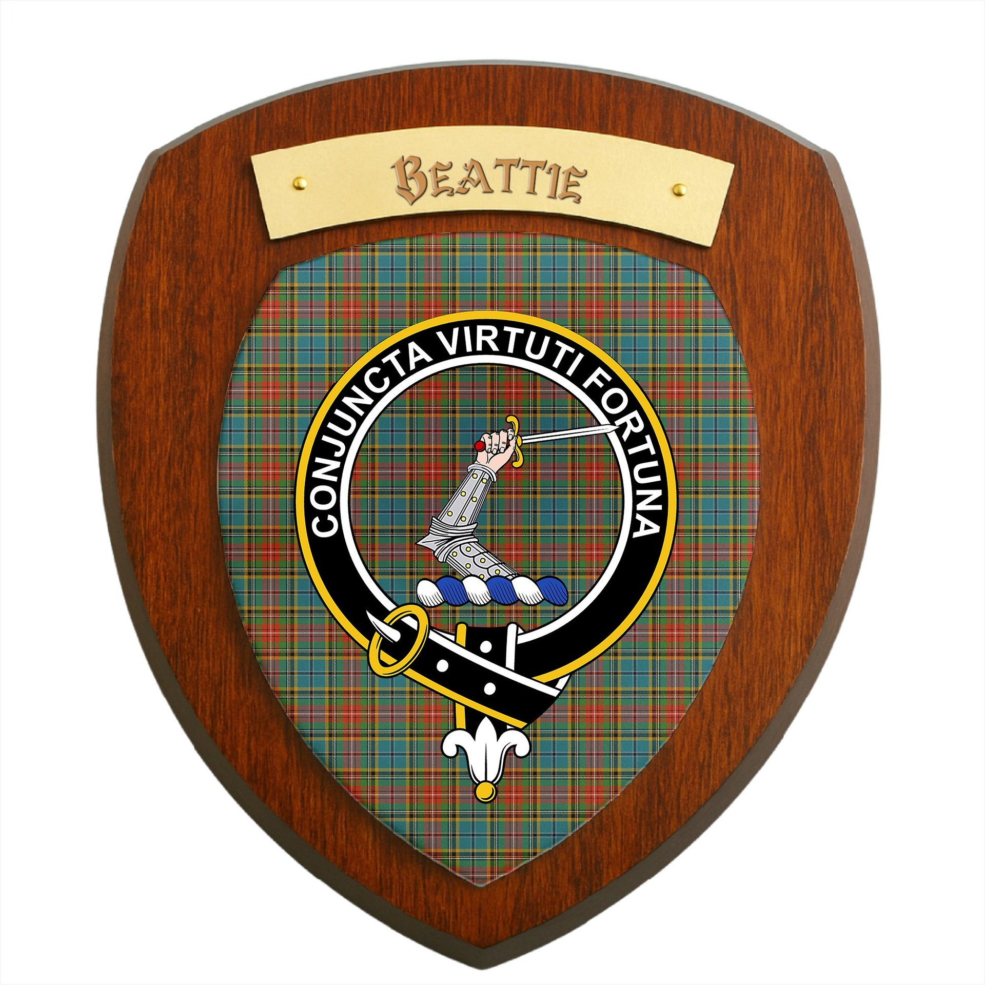 ScotsTee Shop Scottish Beattie (Beatty) Ancient Clan Crest Scottish Tartan Wooden Wall Plaque