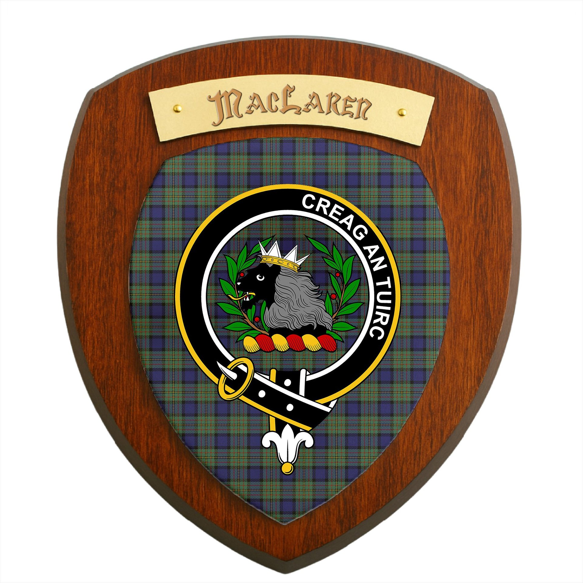 ScotsTee Shop Scottish MacLaren Clan Crest Scottish Tartan Wooden Wall Plaque