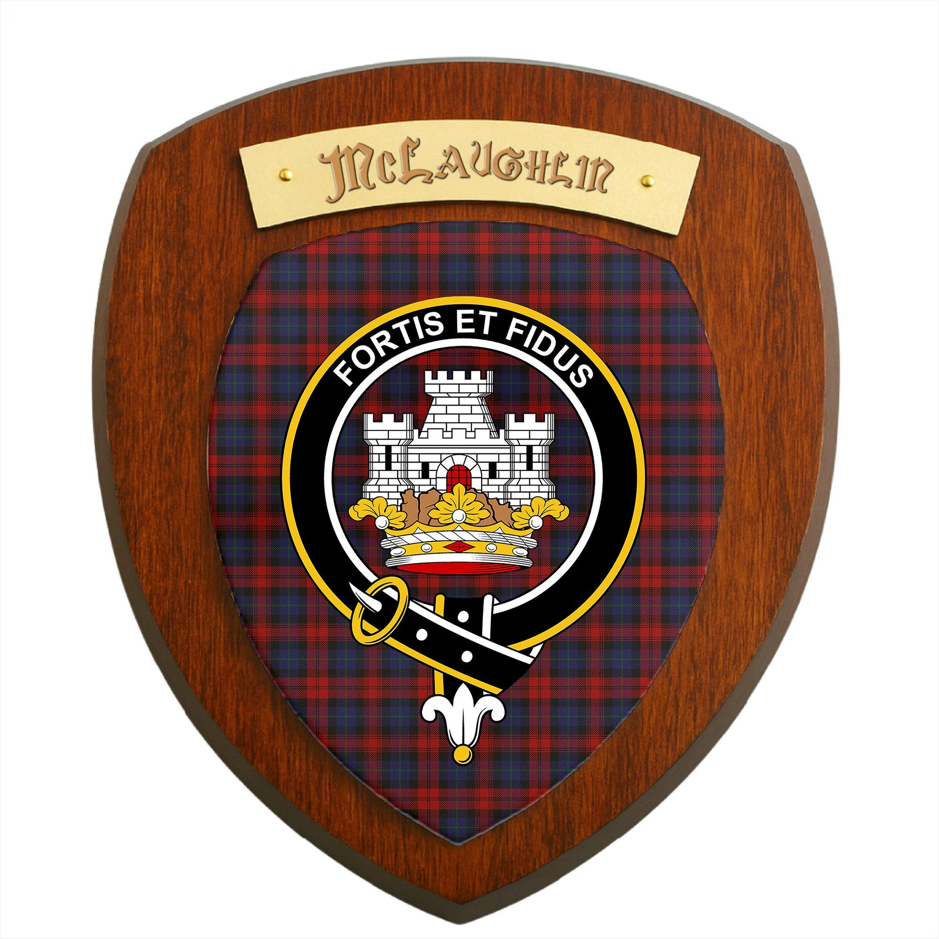 ScotsTee Shop Scottish McLaughlin Clan Crest Scottish Tartan Wooden Wall Plaque