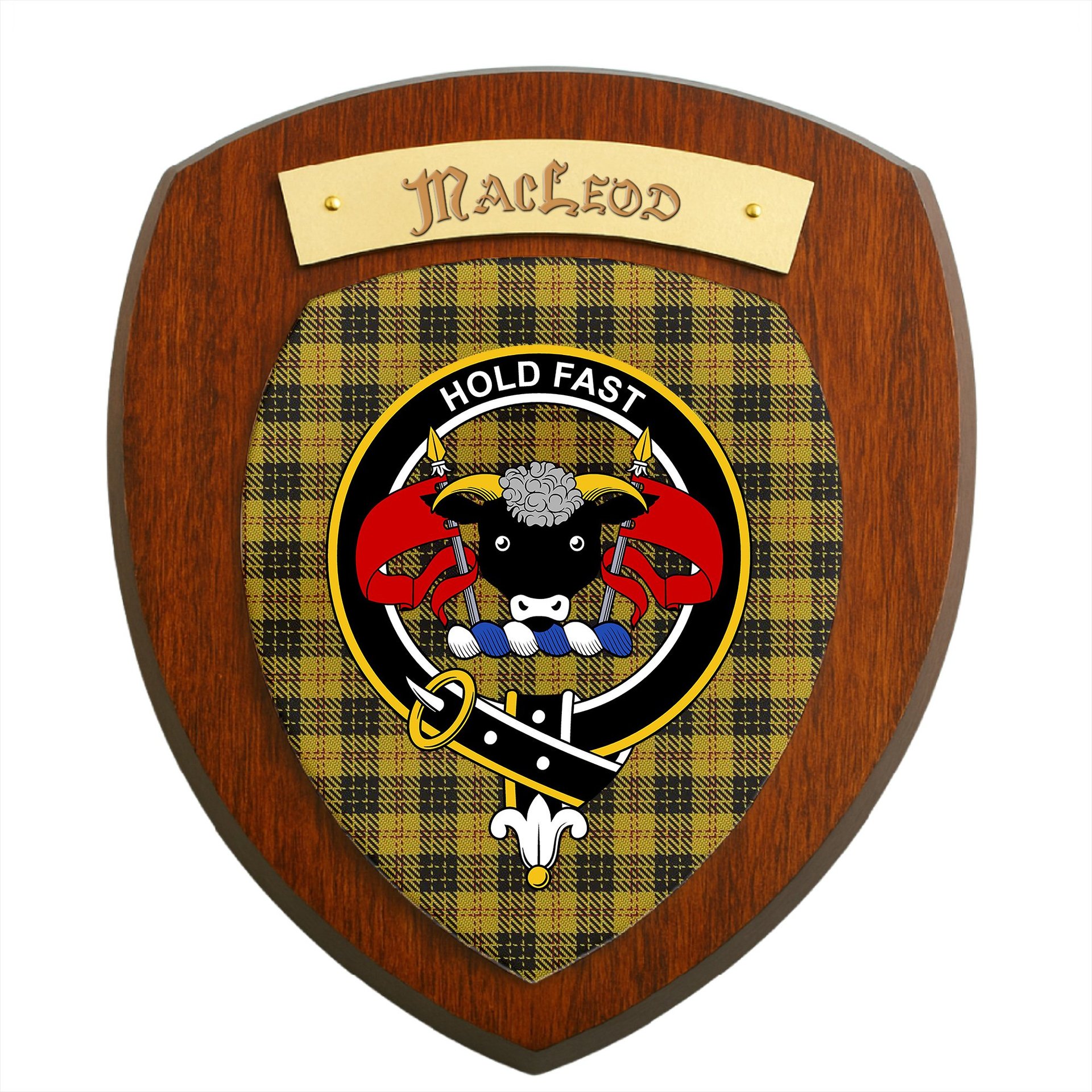 ScotsTee Shop Scottish MacLeod Clan Crest Scottish Tartan Wooden Wall Plaque