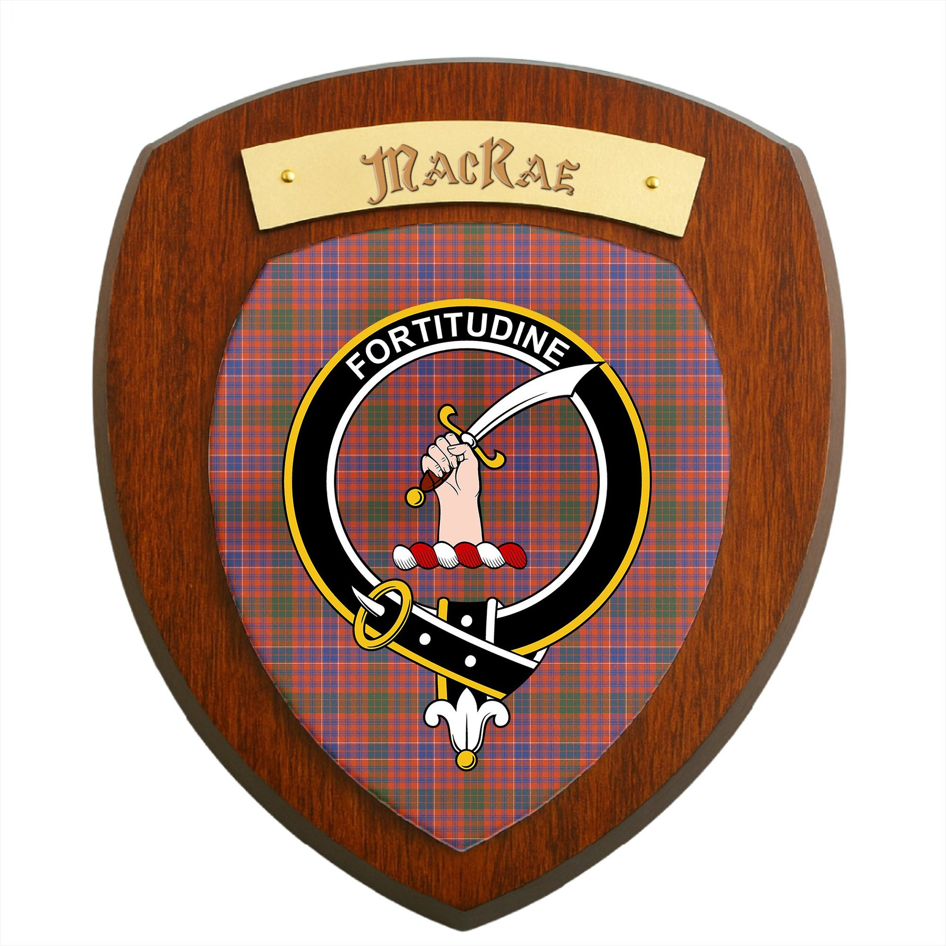 ScotsTee Shop Scottish MacRae Ancient Clan Crest Scottish Tartan Wooden Wall Plaque