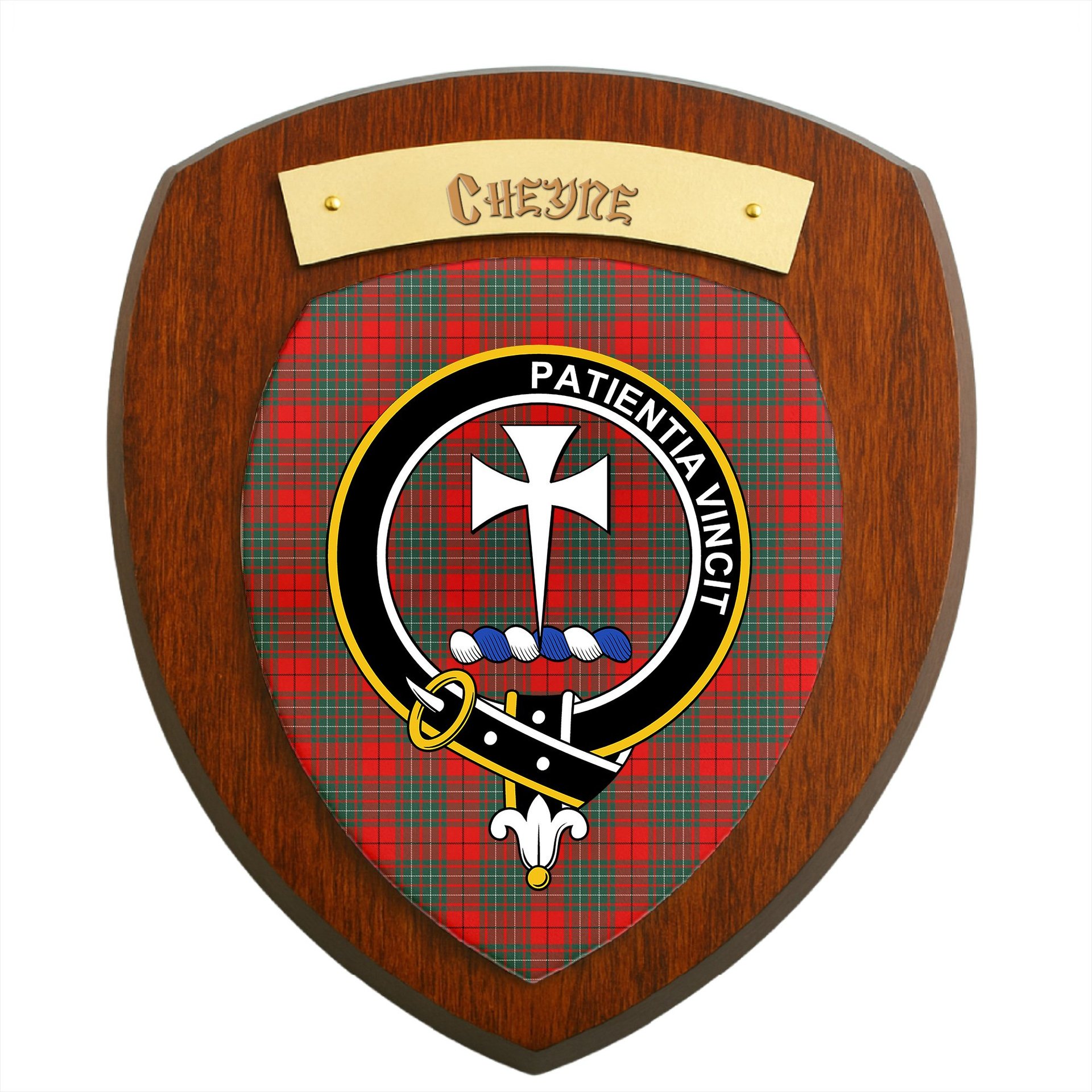 ScotsTee Shop Scottish Cheyne Clan Crest Scottish Tartan Wooden Wall Plaque