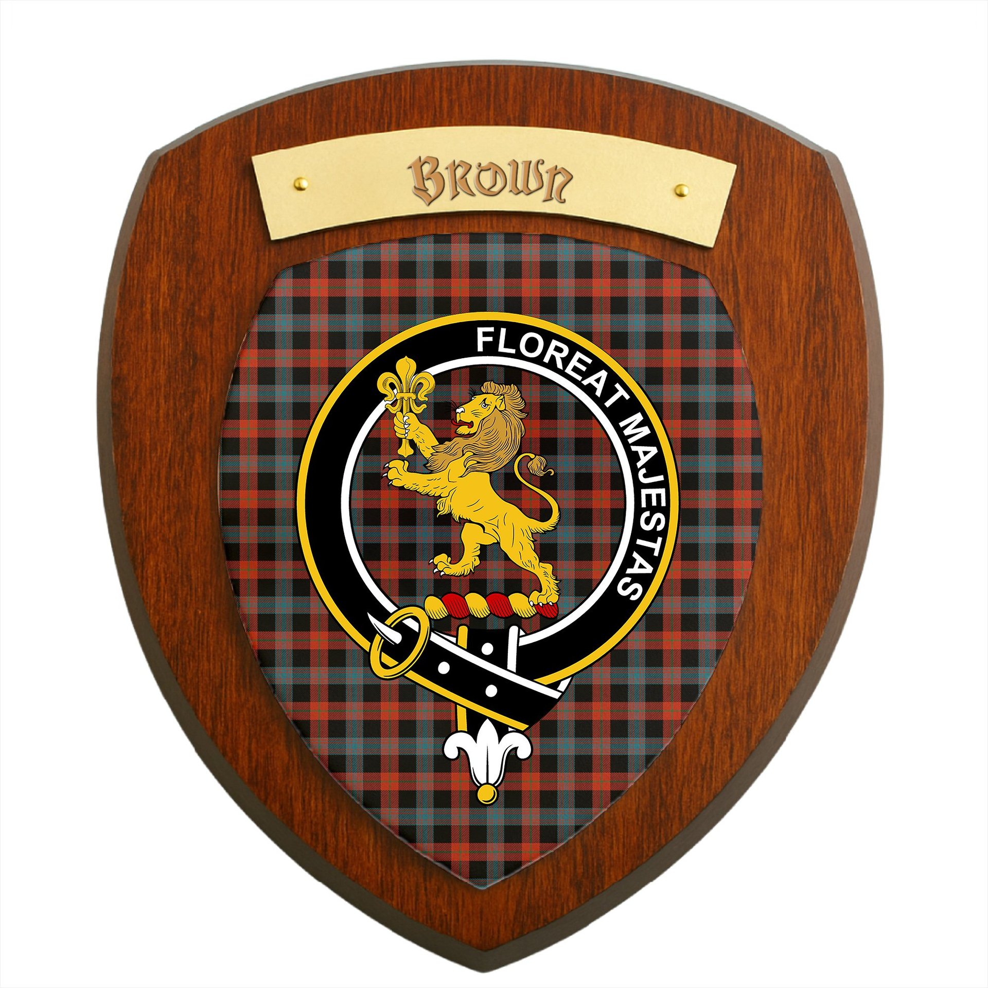 ScotsTee Shop Scottish Brown Ancient Clan Crest Scottish Tartan Wooden Wall Plaque