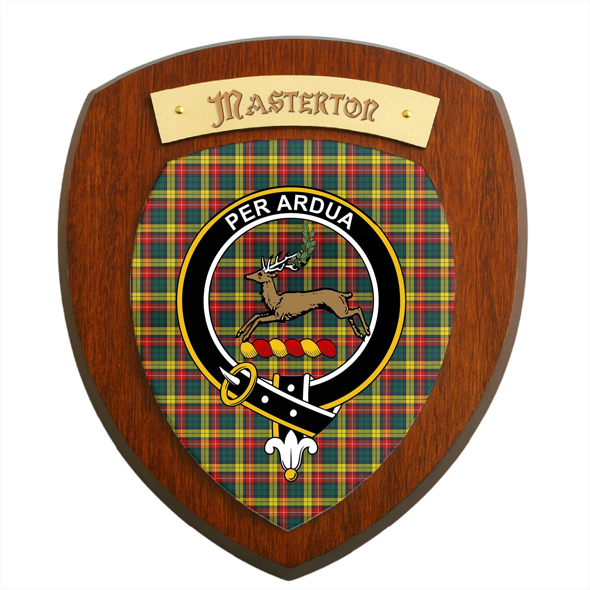 ScotsTee Shop Scottish Masterton Clan Crest Scottish Tartan Wooden Wall Plaque