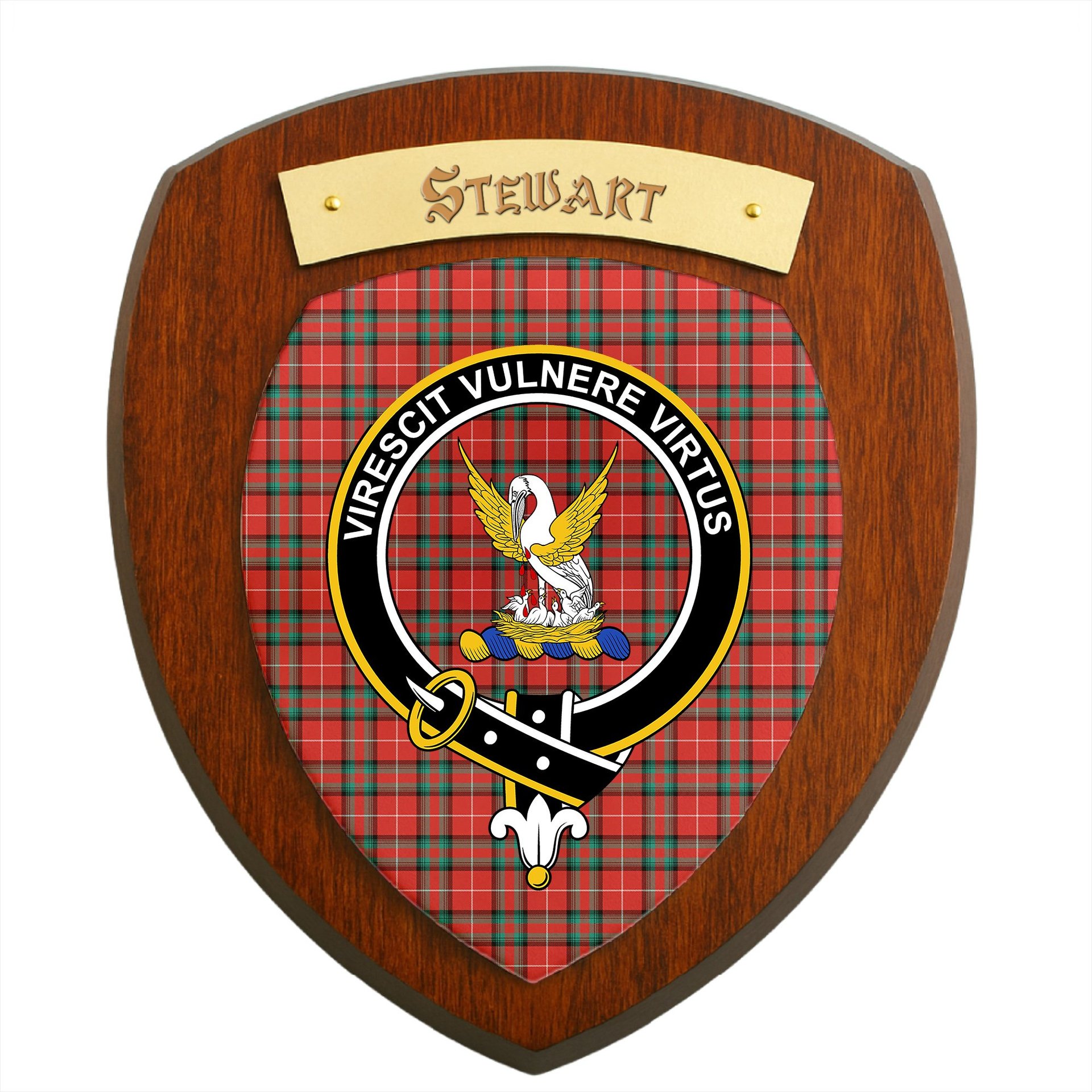 ScotsTee Shop Scottish Stewart Stuart of Bute Clan Crest Scottish Tartan Wooden Wall Plaque