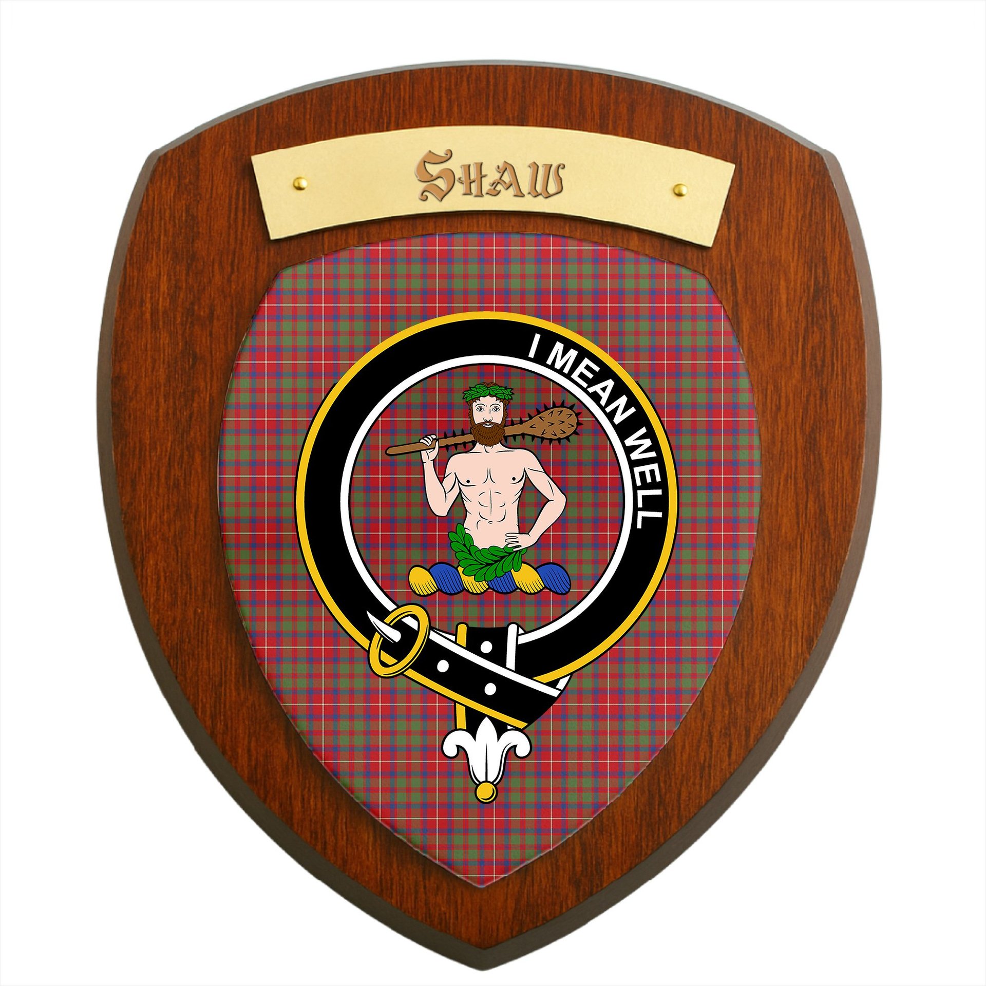 ScotsTee Shop Scottish Shaw Red Modern Clan Crest Scottish Tartan Wooden Wall Plaque