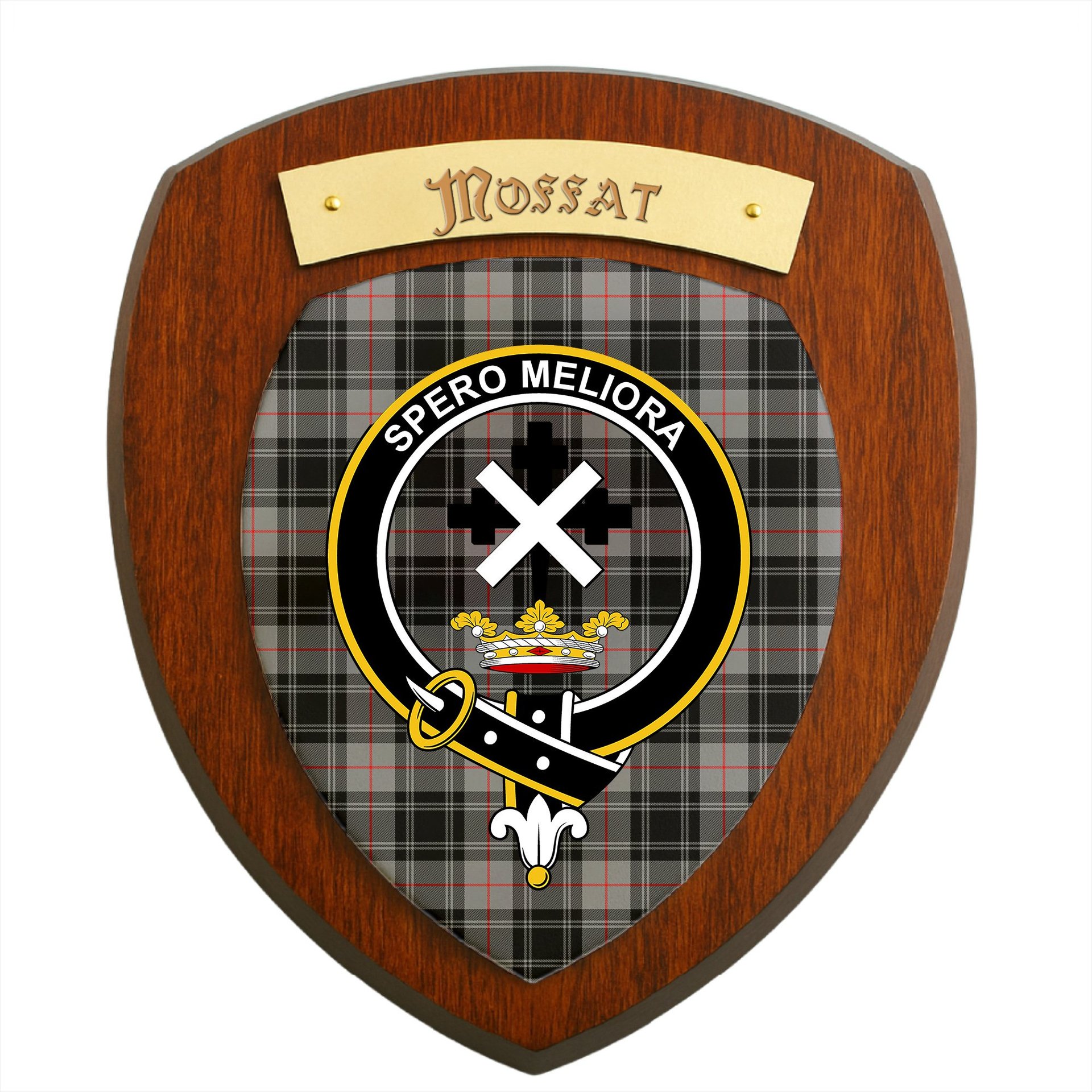 ScotsTee Shop Scottish Moffat Modern SC Clan Crest Scottish Tartan Wooden Wall Plaque