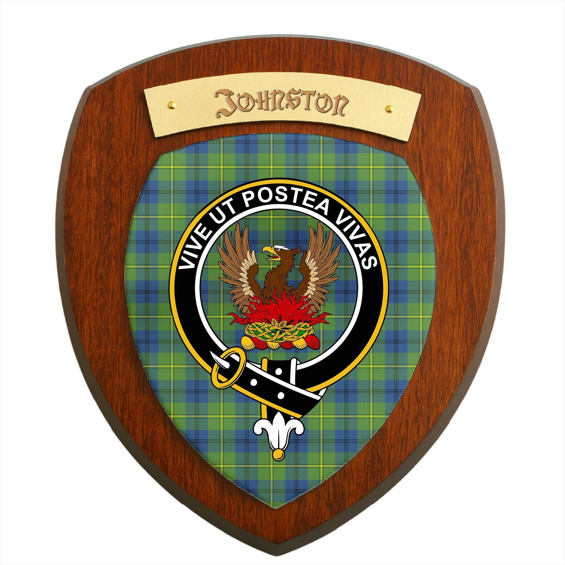 ScotsTee Shop Scottish Johnston Ancient Clan Crest Scottish Tartan Wooden Wall Plaque