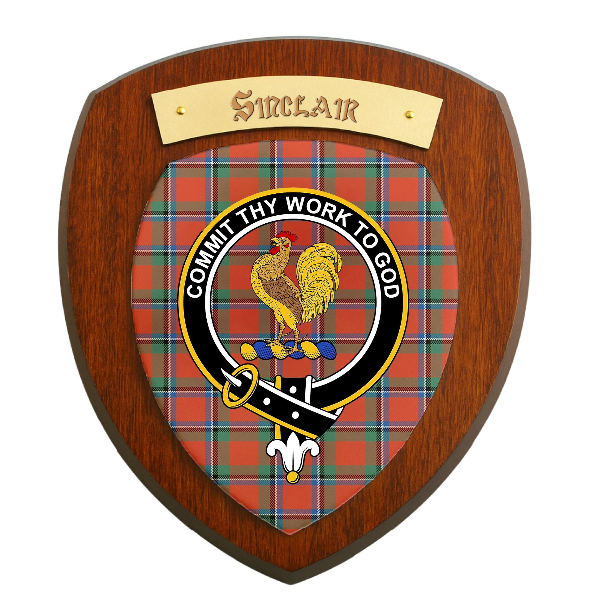 ScotsTee Shop Scottish Sinclair Ancient Clan Crest Scottish Tartan Wooden Wall Plaque