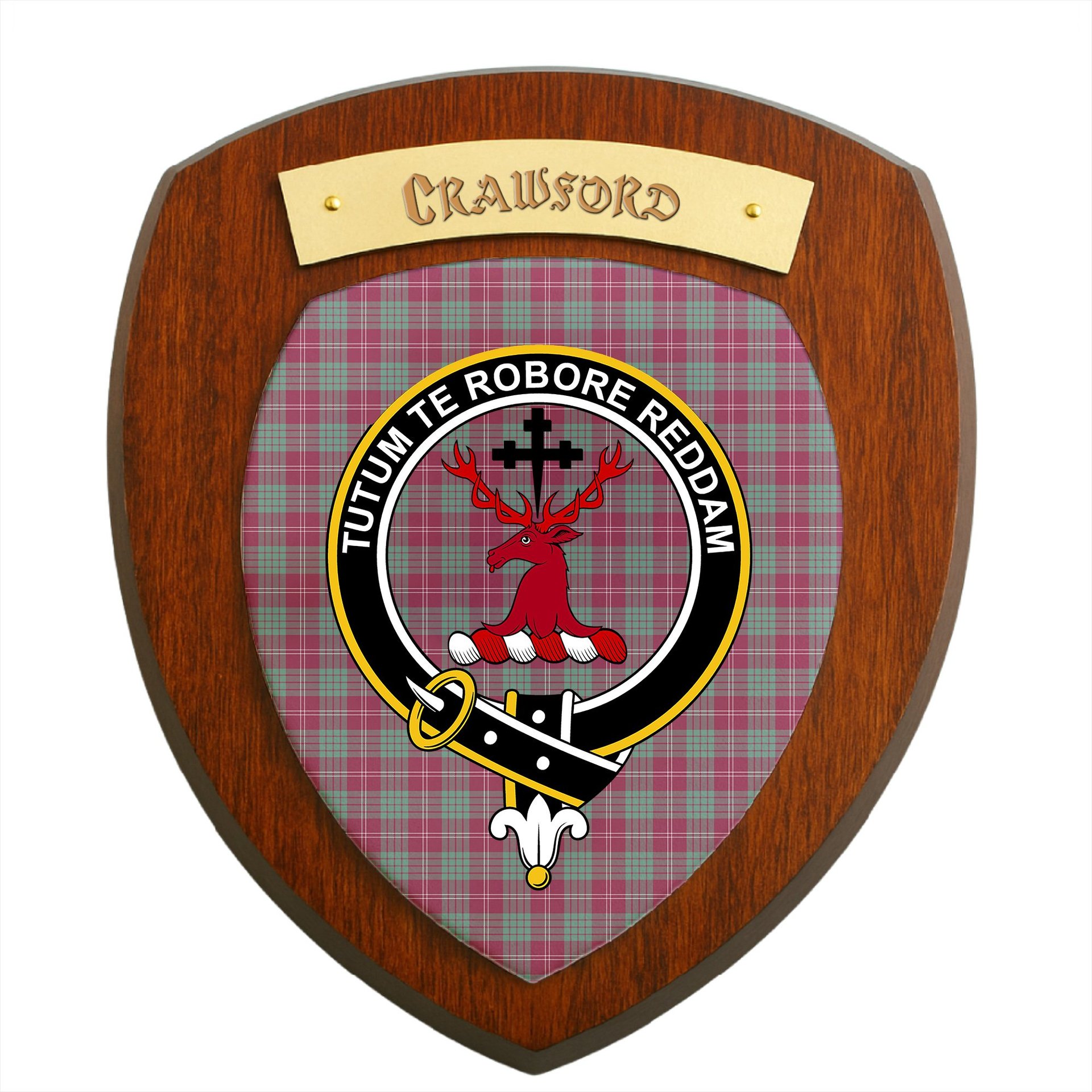 ScotsTee Shop Scottish Crawford Ancient Clan Crest Scottish Tartan Wooden Wall Plaque