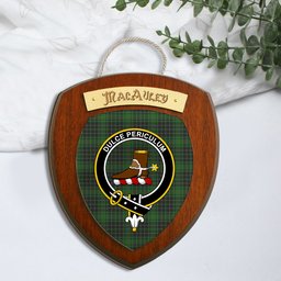 ScotsTee Shop Scottish MacAuley Hunting Clan Crest Scottish Tartan Wooden Wall Plaque
