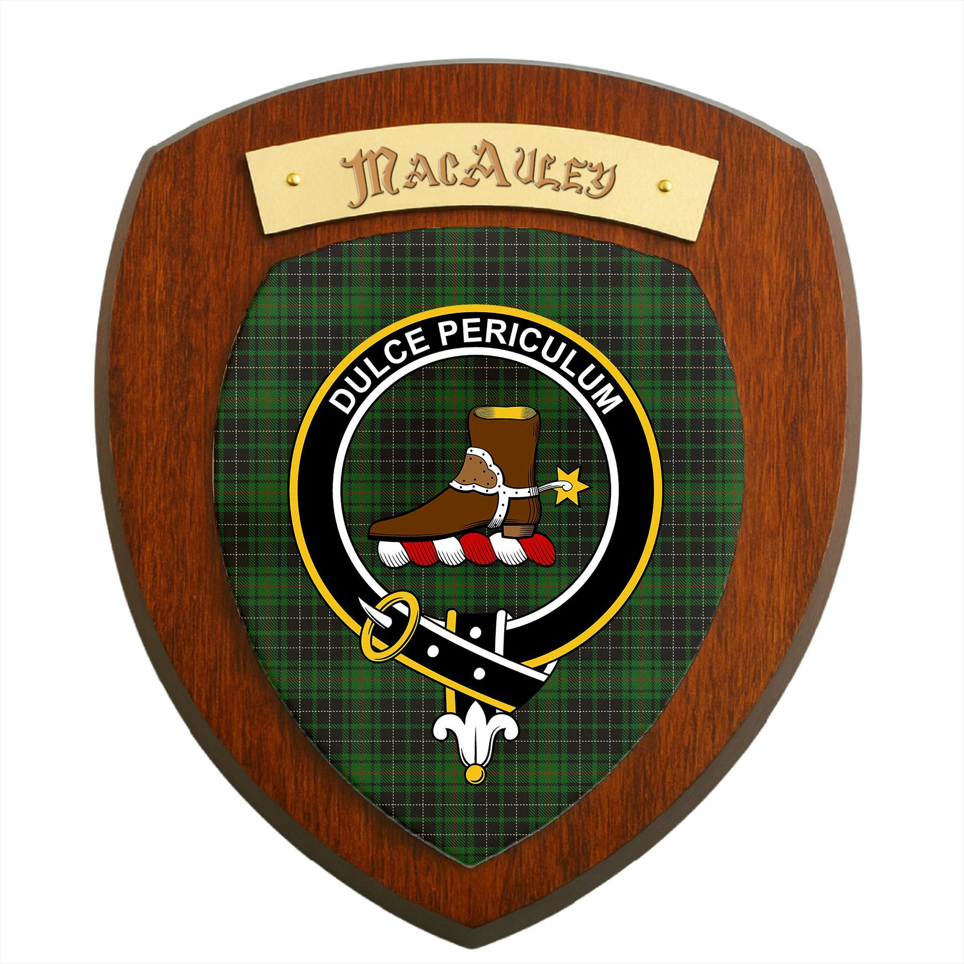 ScotsTee Shop Scottish MacAuley Hunting Clan Crest Scottish Tartan Wooden Wall Plaque