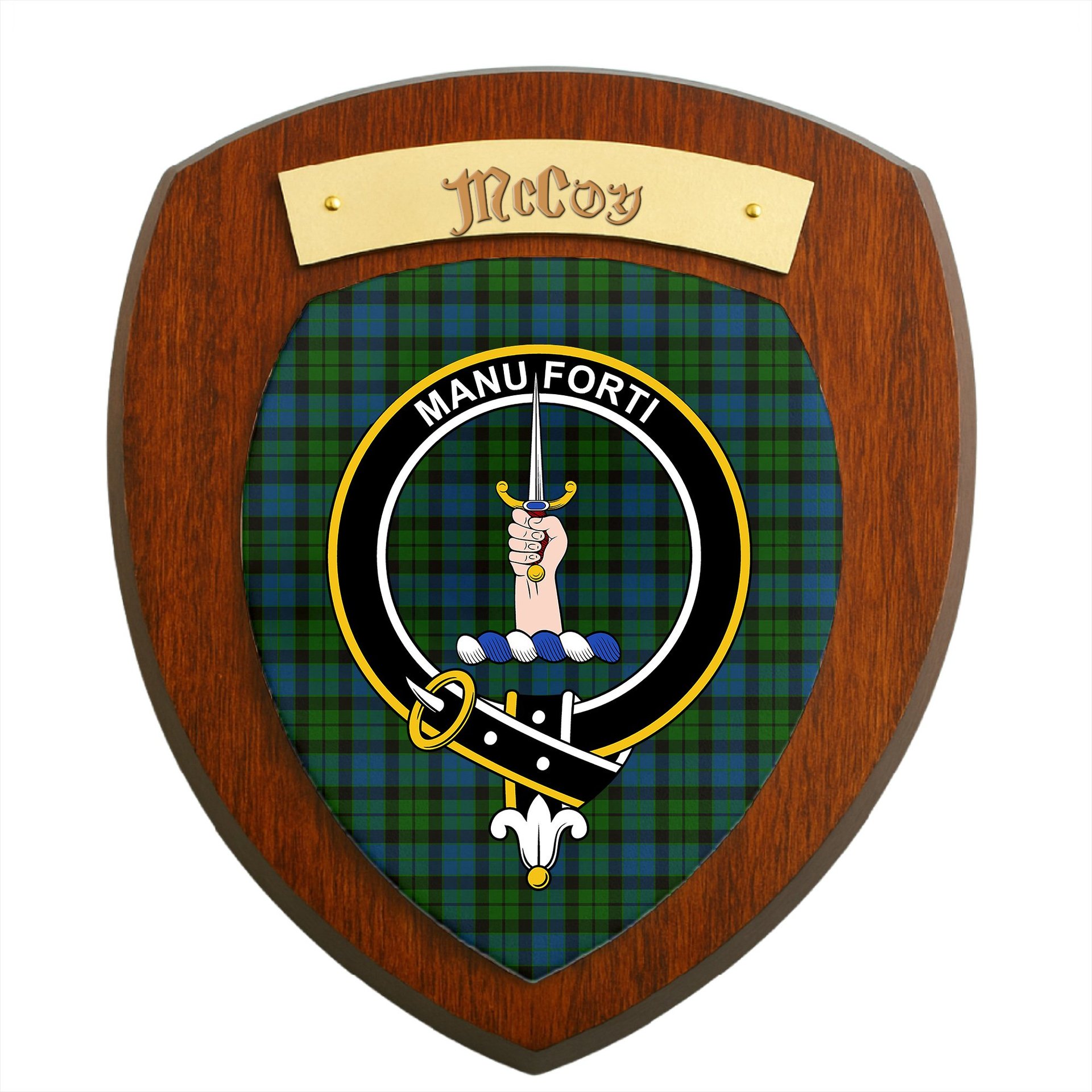 ScotsTee Shop Scottish McCoy Clan Crest Scottish Tartan Wooden Wall Plaque