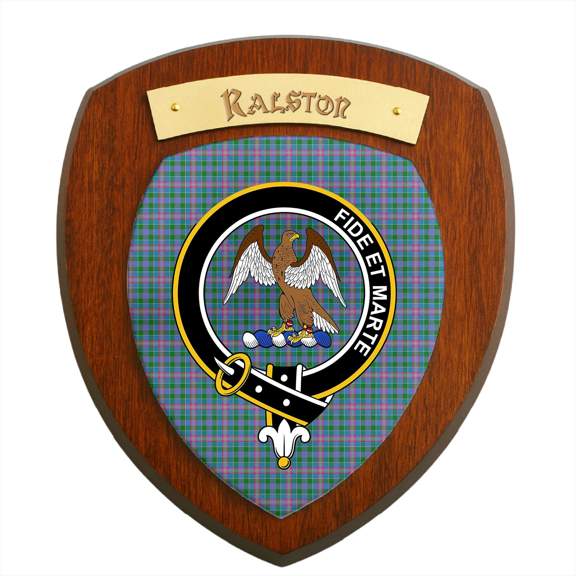 ScotsTee Shop Scottish Ralston Clan Crest Scottish Tartan Wooden Wall Plaque