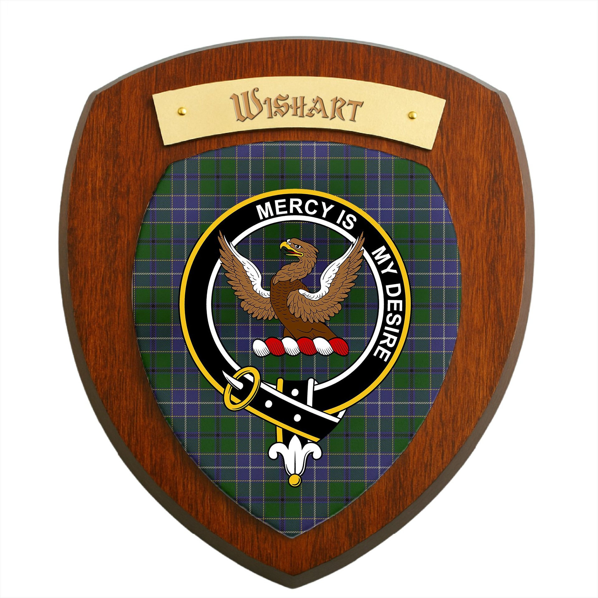 ScotsTee Shop Scottish Wishart Hunting Clan Crest Scottish Tartan Wooden Wall Plaque