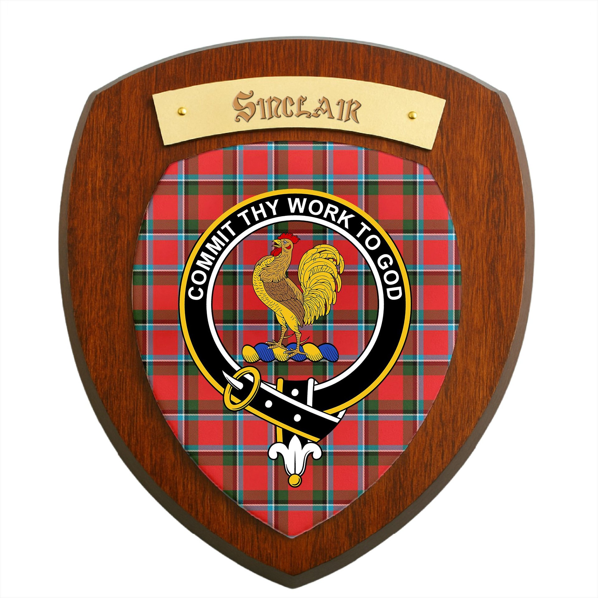 ScotsTee Shop Scottish Sinclair Modern Clan Crest Scottish Tartan Wooden Wall Plaque