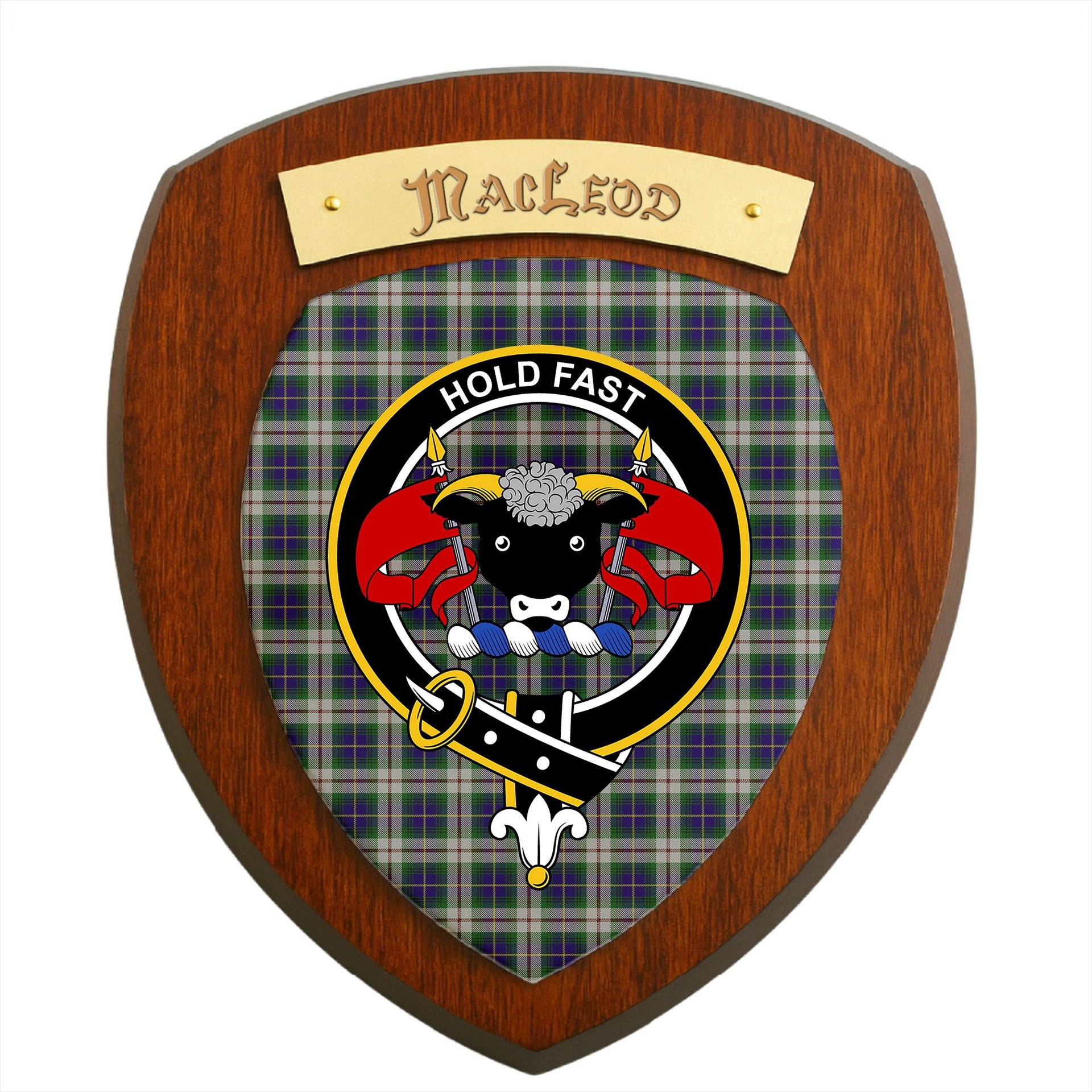 ScotsTee Shop Scottish MacLeod Of Californian Clan Crest Scottish Tartan Wooden Wall Plaque