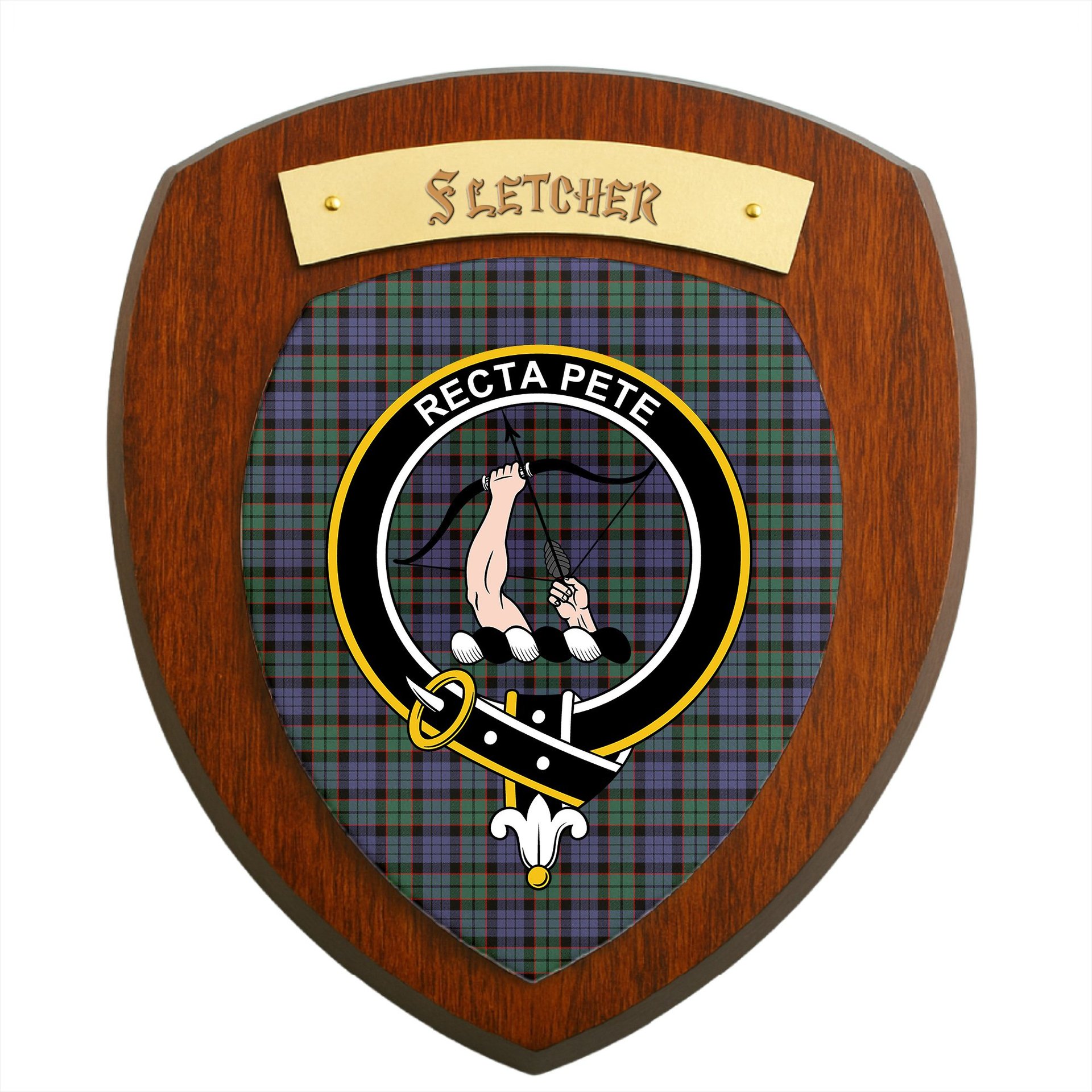 ScotsTee Shop Scottish Fletcher Modern Clan Crest Scottish Tartan Wooden Wall Plaque