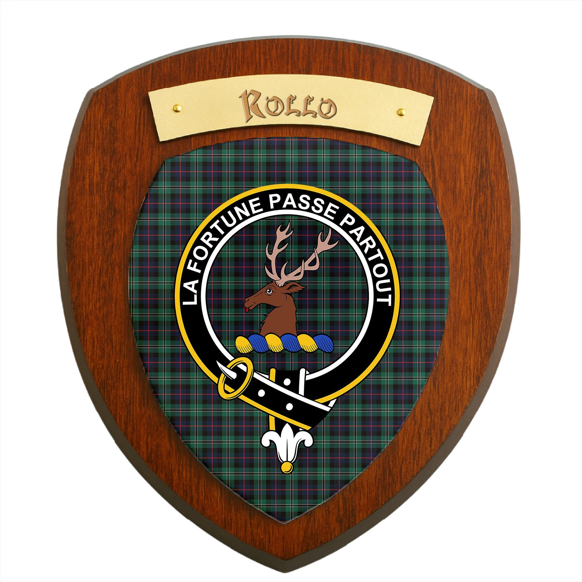 ScotsTee Shop Scottish Rollo Hunting Clan Crest Scottish Tartan Wooden Wall Plaque
