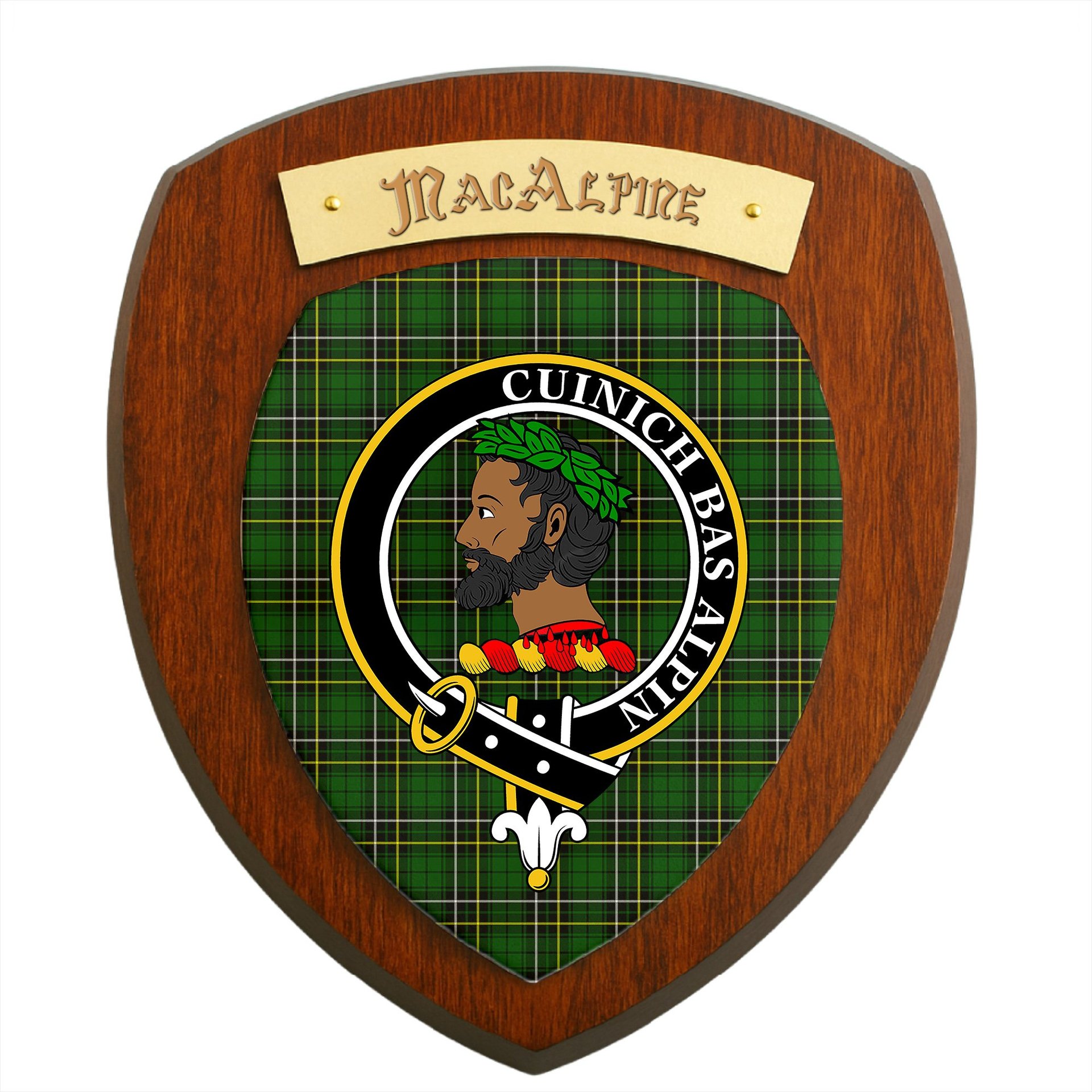 ScotsTee Shop Scottish MacAlpine Modern Clan Crest Scottish Tartan Wooden Wall Plaque