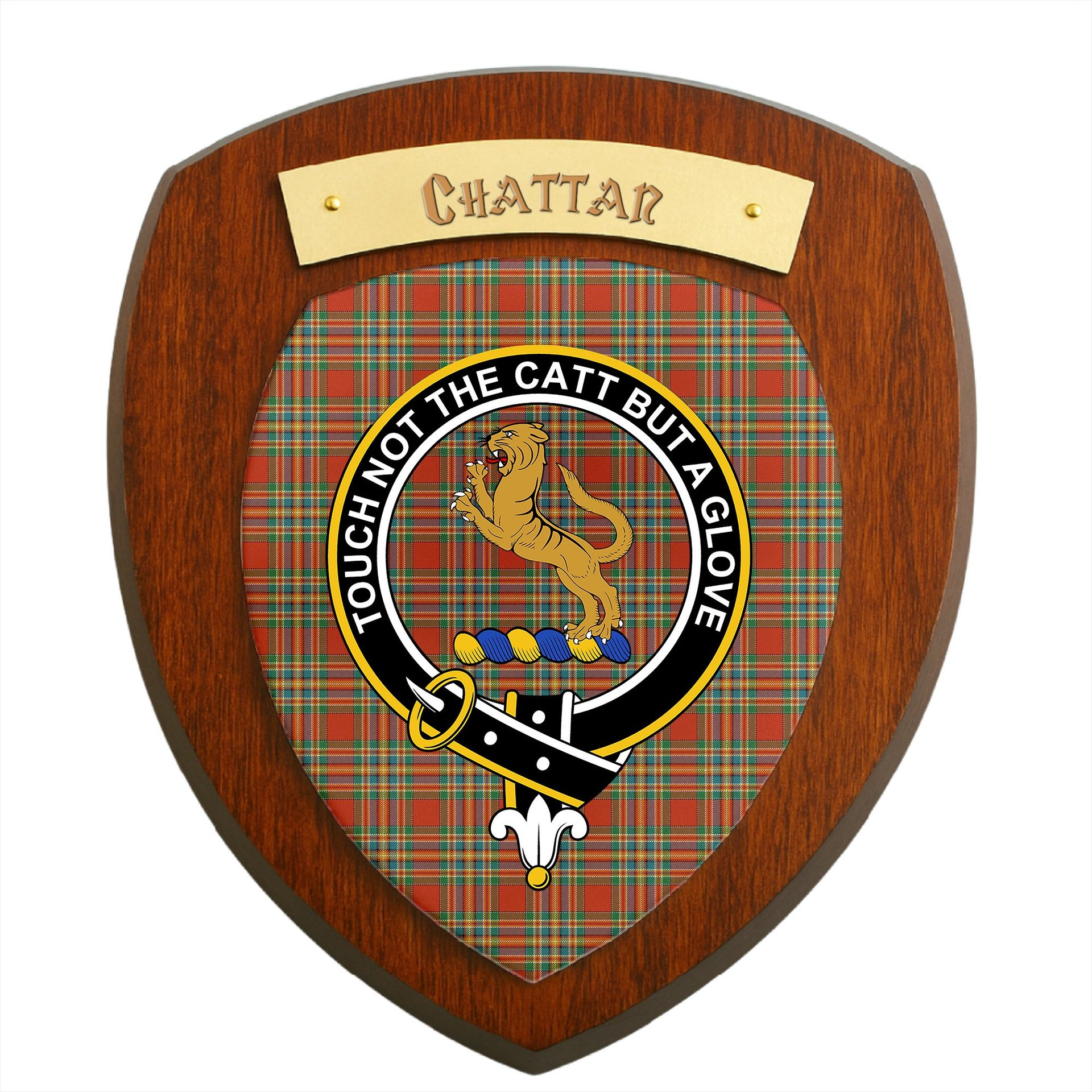 ScotsTee Shop Scottish Chattan Ancient Clan Crest Scottish Tartan Wooden Wall Plaque