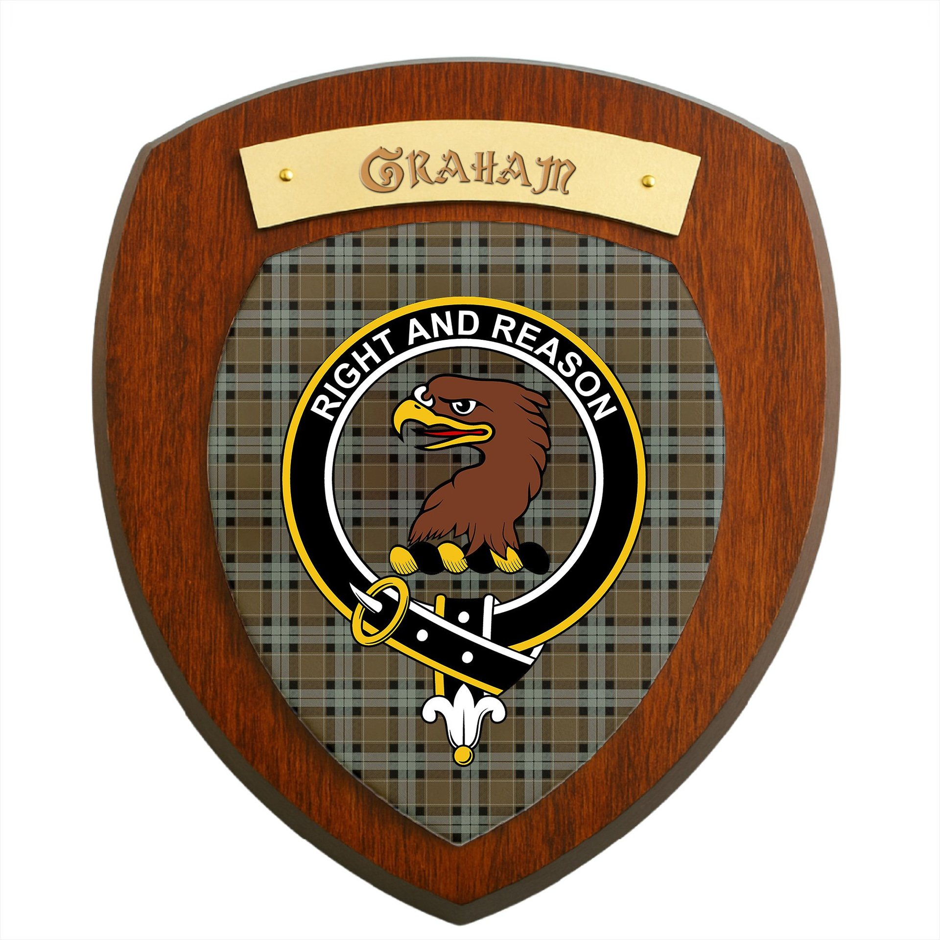 ScotsTee Shop Scottish Graham of Menteith Weathered Clan Crest Scottish Tartan Wooden Wall Plaque