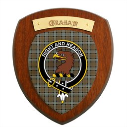 ScotsTee Shop Scottish Graham of Menteith Weathered Clan Crest Scottish Tartan Wooden Wall Plaque