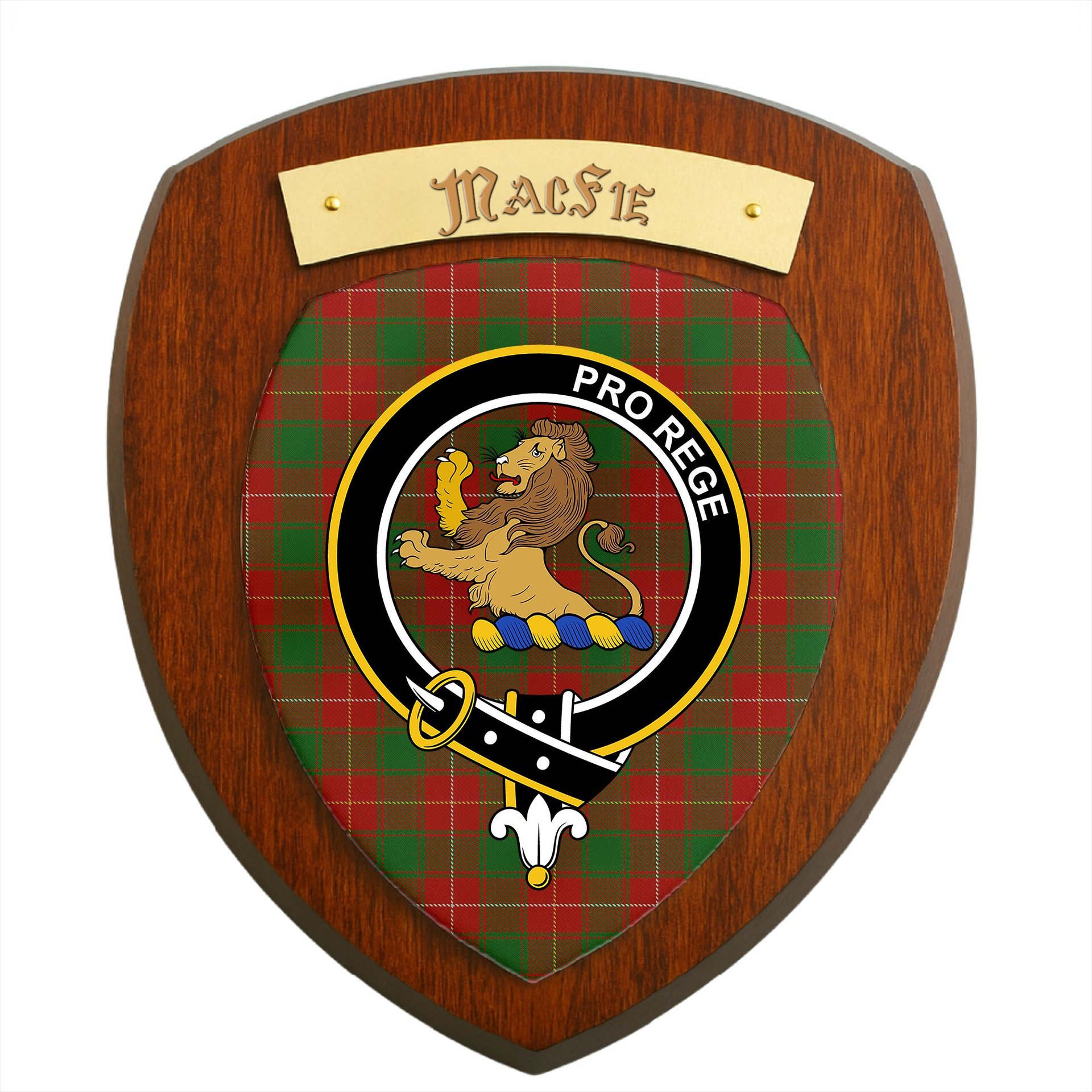 ScotsTee Shop Scottish Macfie Clan Crest Scottish Tartan Wooden Wall Plaque