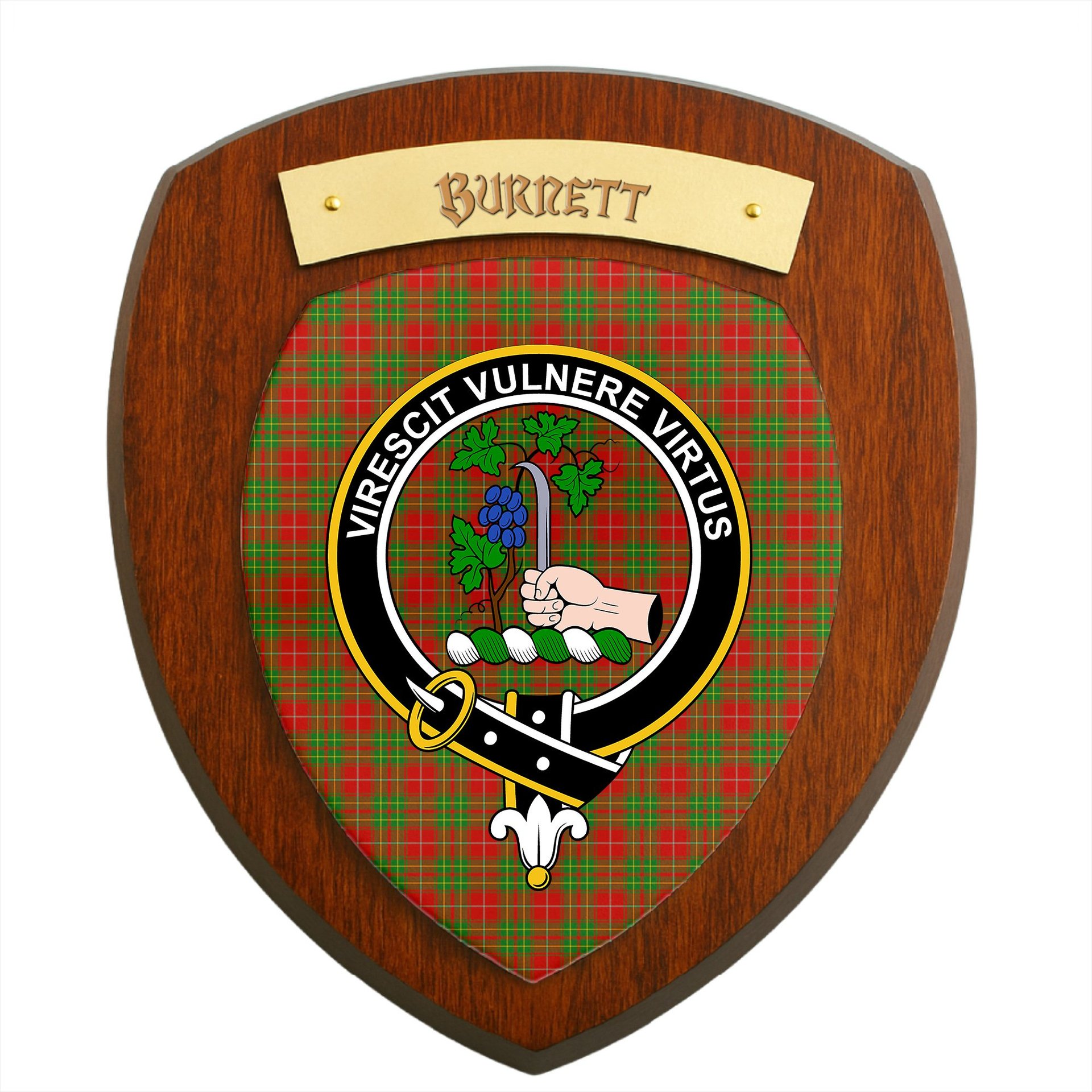 ScotsTee Shop Scottish Burnett Ancient Clan Crest Scottish Tartan Wooden Wall Plaque