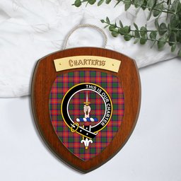 ScotsTee Shop Scottish Charteris Clan Crest Scottish Tartan Wooden Wall Plaque