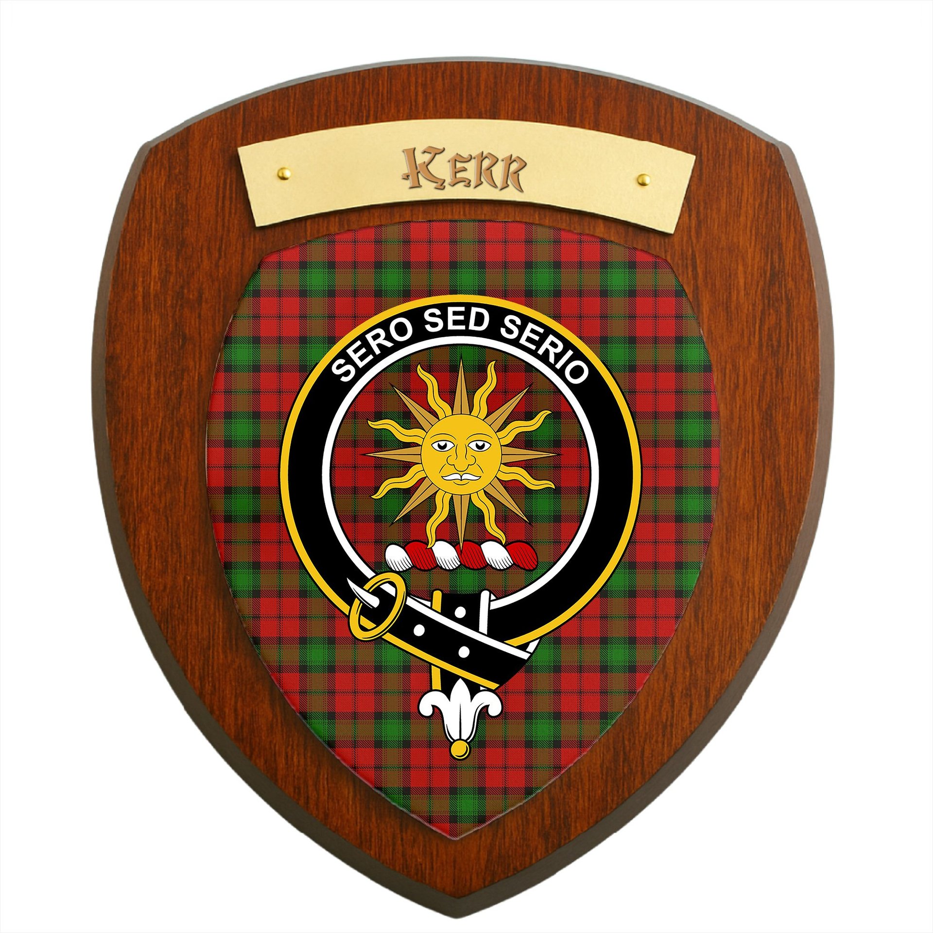 ScotsTee Shop Scottish Kerr Clan Crest Scottish Tartan Wooden Wall Plaque
