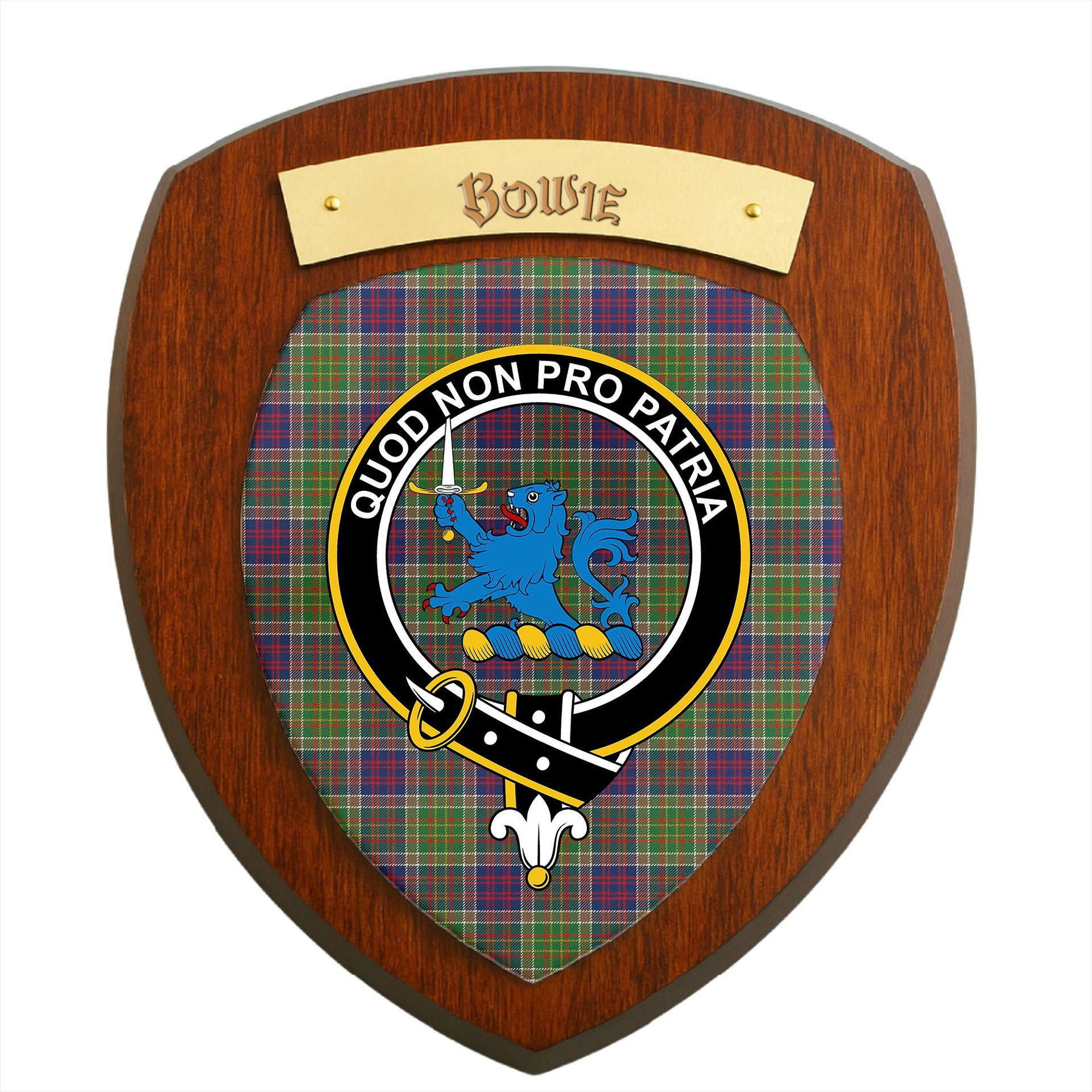 ScotsTee Shop Scottish Bowie Modern Clan Crest Scottish Tartan Wooden Wall Plaque