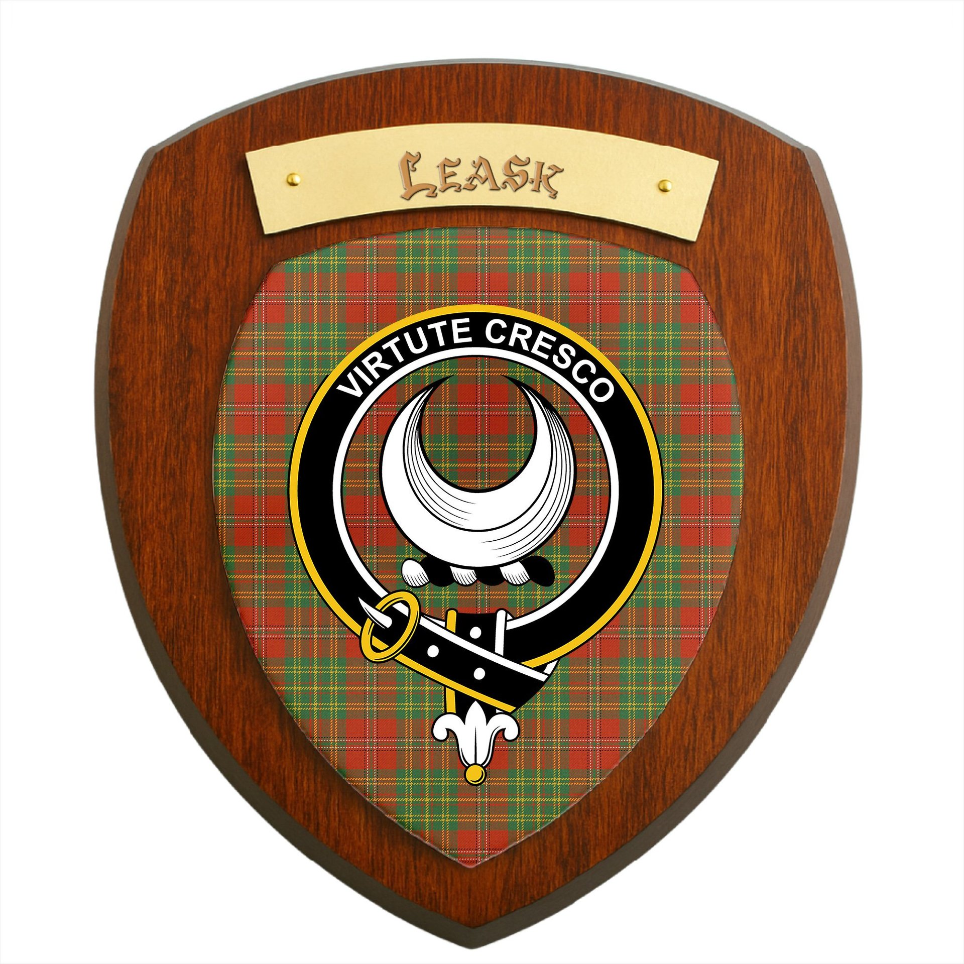 ScotsTee Shop Scottish Leask Ancient Clan Crest Scottish Tartan Wooden Wall Plaque