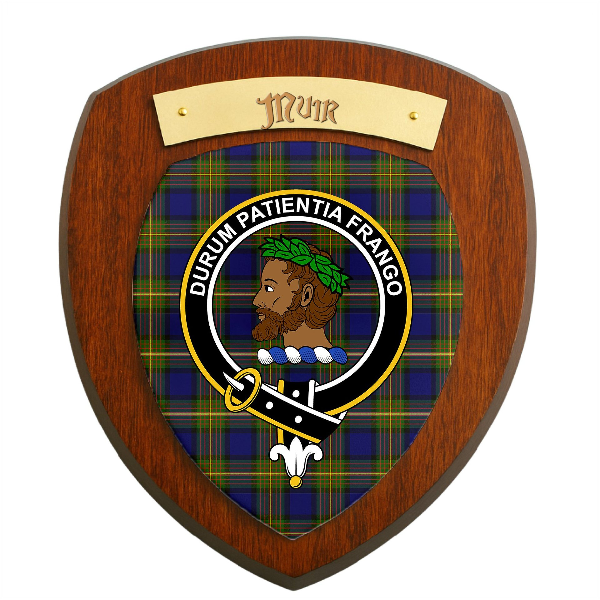 ScotsTee Shop Scottish Muir Clan Crest Scottish Tartan Wooden Wall Plaque