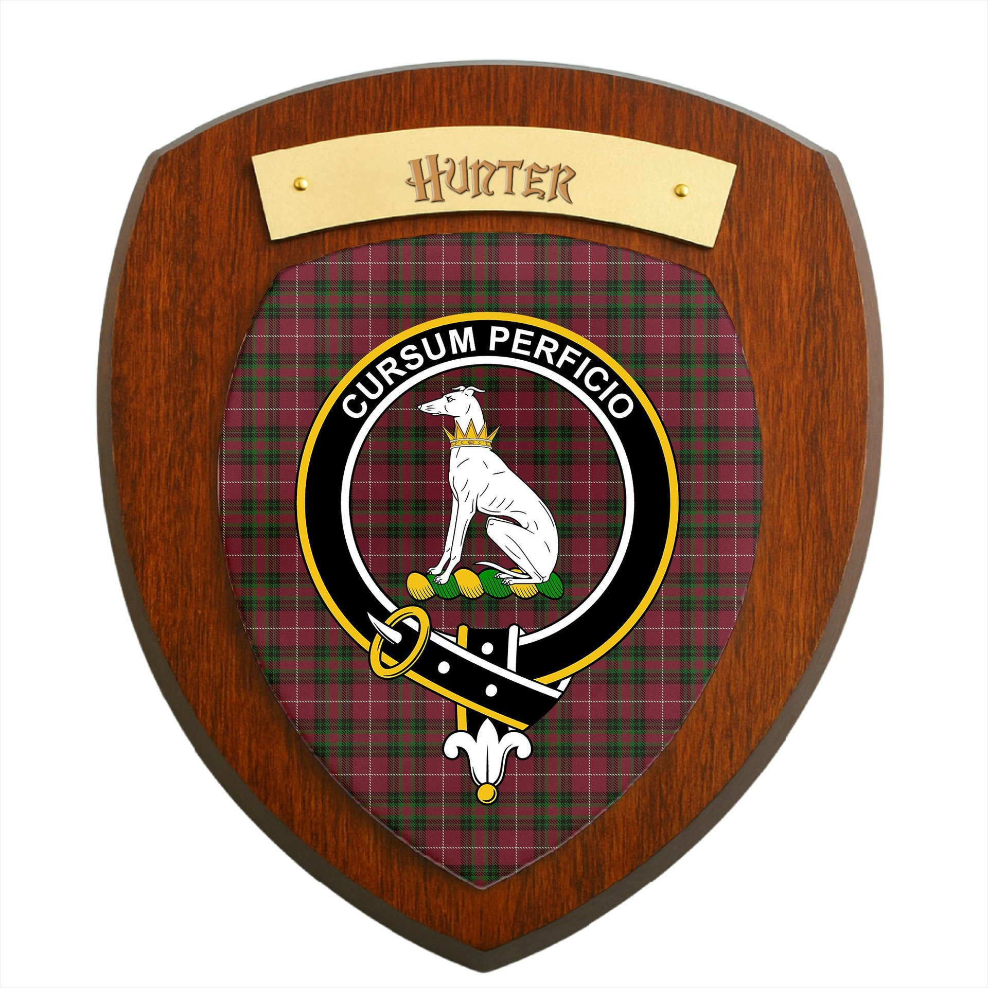 ScotsTee Shop Scottish Hunter of Bute Clan Crest Scottish Tartan Wooden Wall Plaque