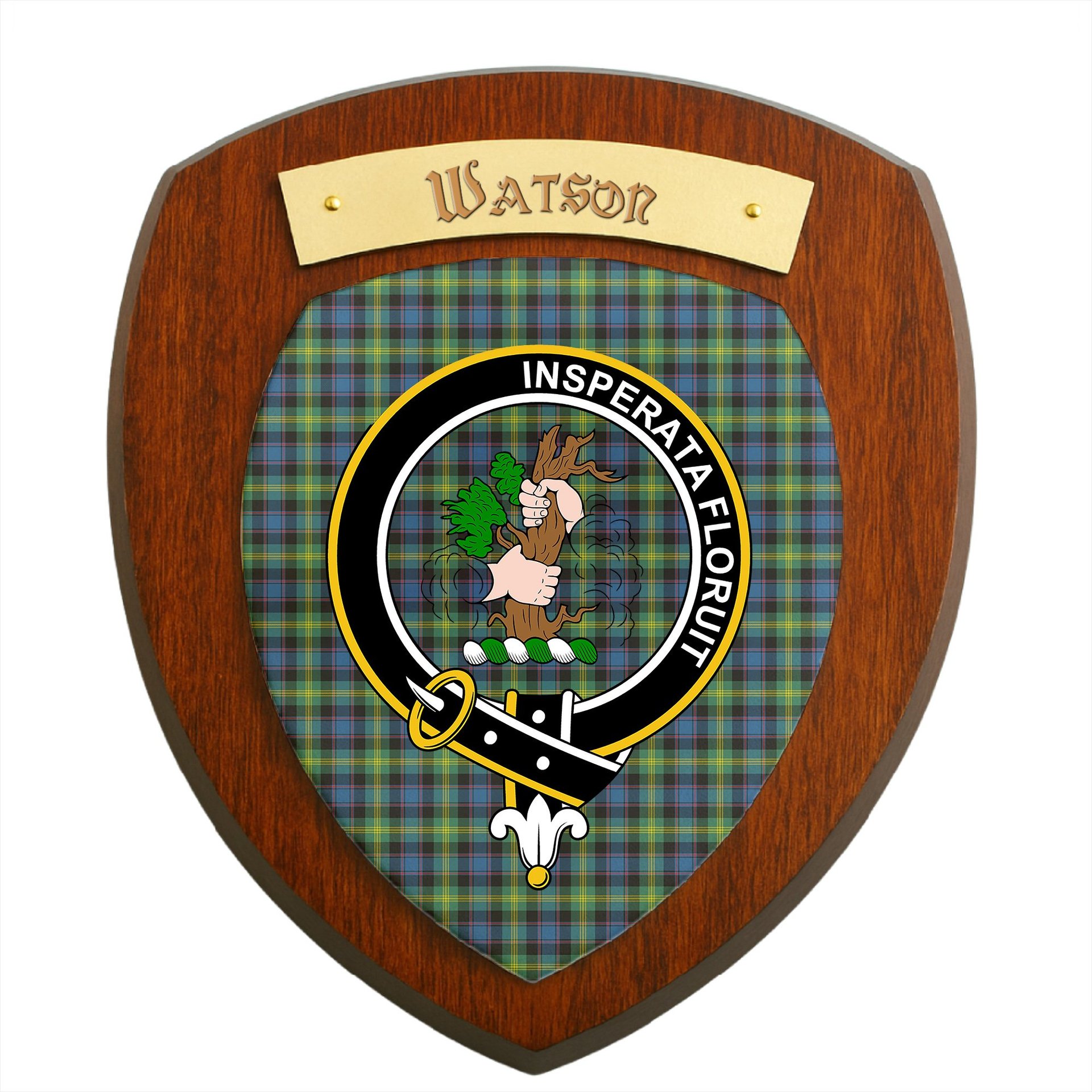 ScotsTee Shop Scottish Watson Ancient Clan Crest Scottish Tartan Wooden Wall Plaque