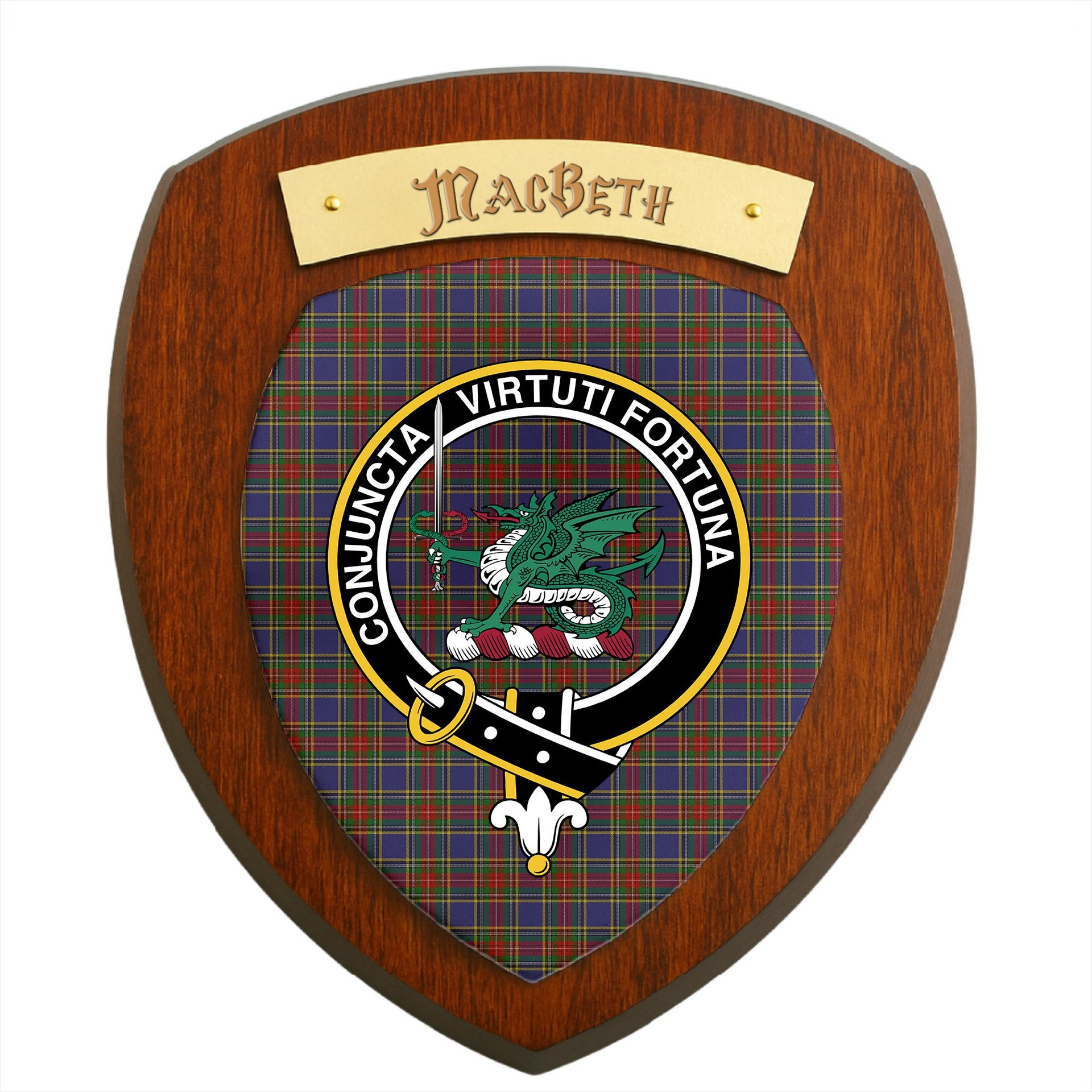 ScotsTee Shop Scottish MacBeth Clan Crest Scottish Tartan Wooden Wall Plaque