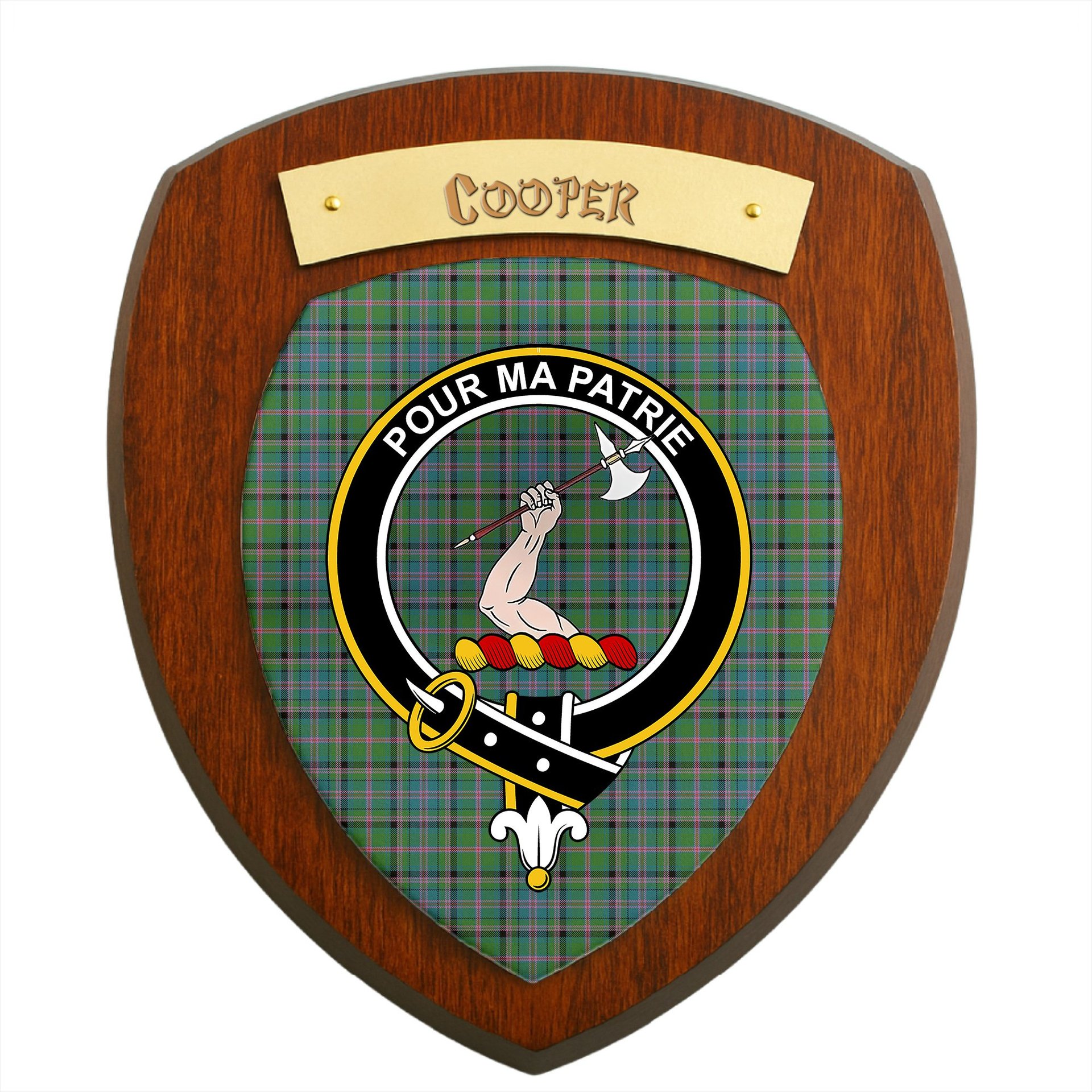 ScotsTee Shop Scottish Cooper Ancient Clan Crest Scottish Tartan Wooden Wall Plaque